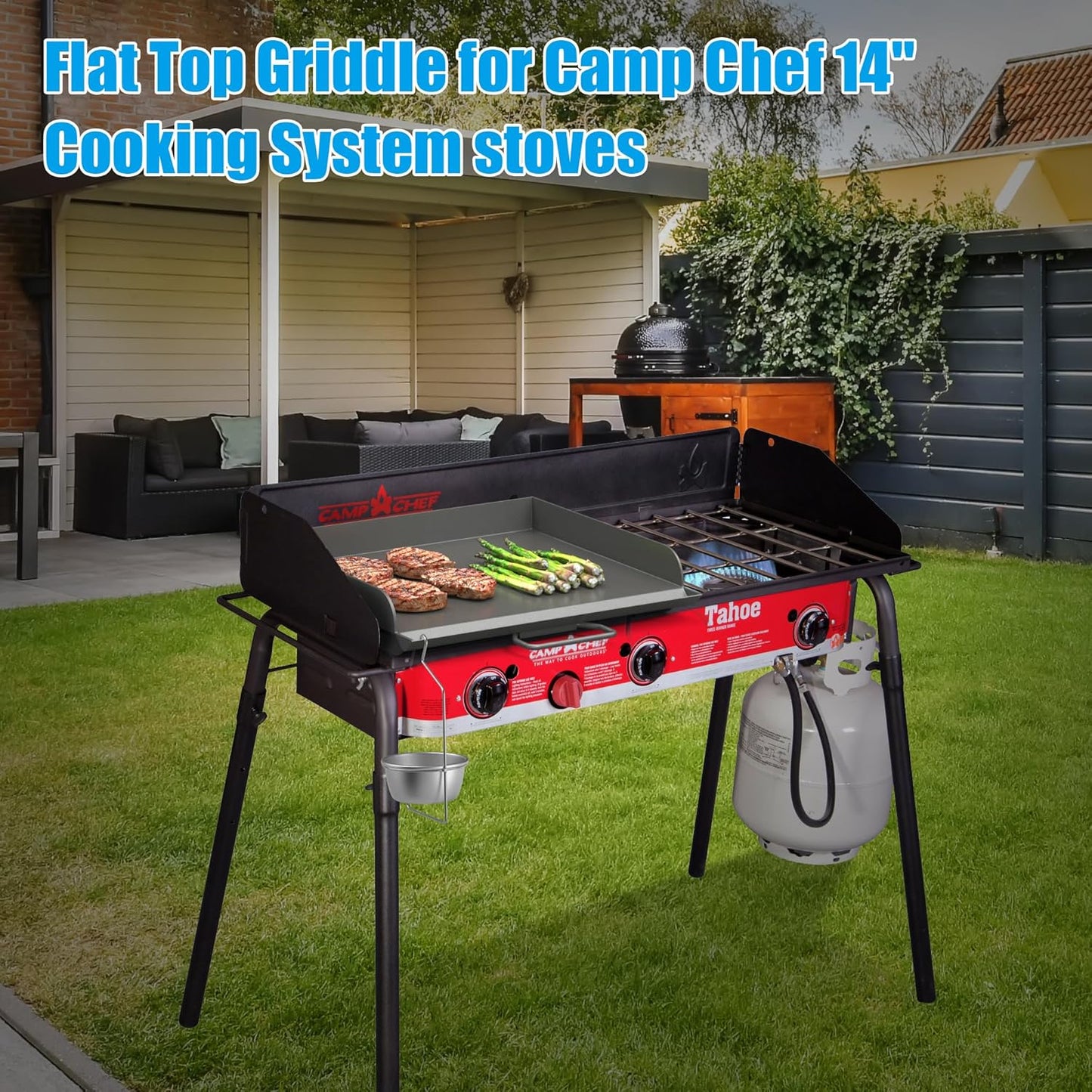 Professional Flat Top Griddle for Camp Chef Pro 60x, EX60B, EX60P, EX60PP Stove Grills,Outdoor BBQ Accessories for Camp Chef Most of 1,2 Burners Camp Propane Stove Grill, 1 Carry Bag and Grease Cup