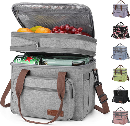 Maelstrom 23L Insulated Lunch Box For Men Women,Expandable Double Deck Lunch Cooler Bag,Lightweight Leakproof Tote Bag With Side Tissue Pocket,Gray