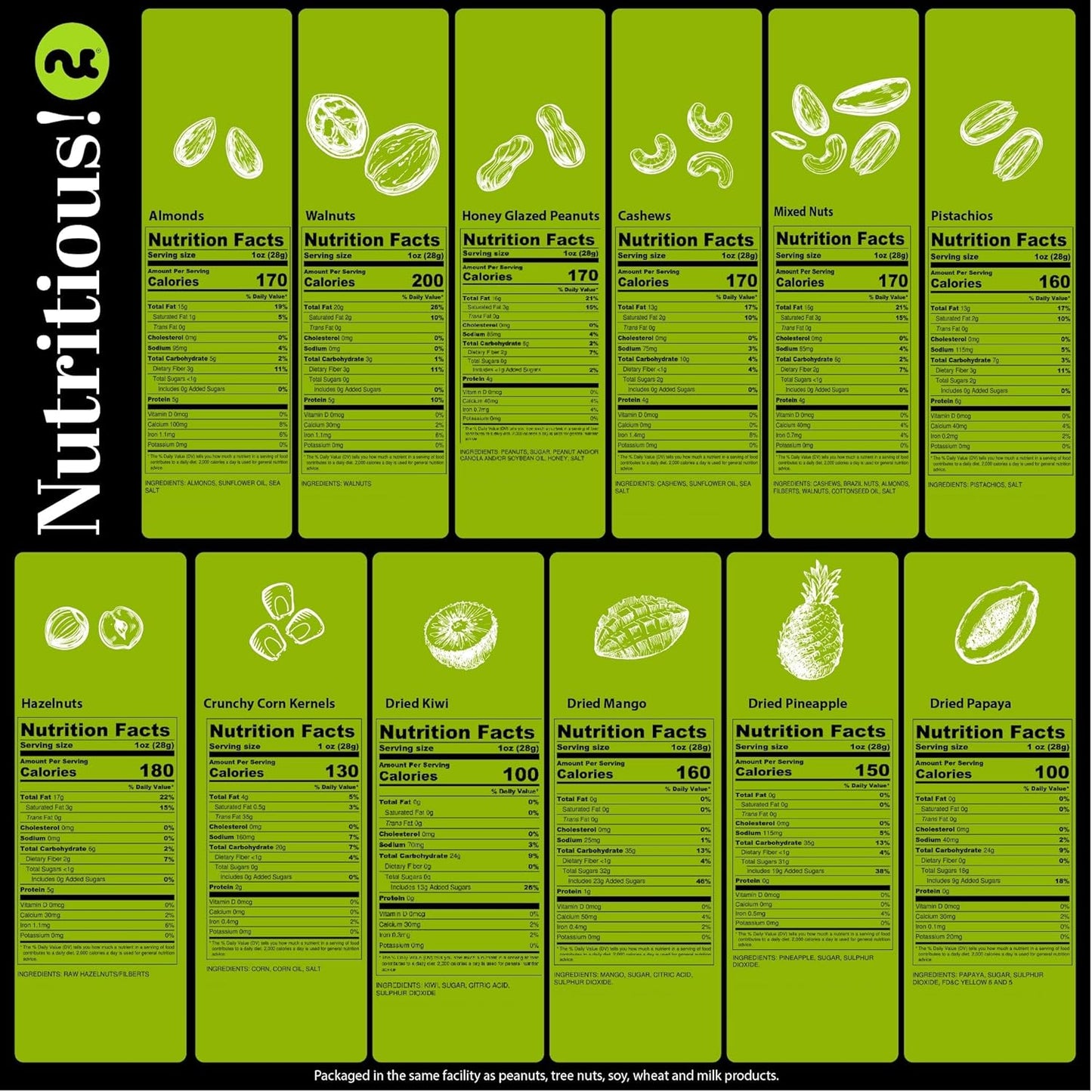 NUT CRAVINGS Gourmet Collection - Happy Birthday Treats, Dried Fruit & Mixed Nuts Gift Basket with Bday Ribbon in Reusable Wooden Tray (12 Assortments) Food Arrangement, Healthy Snack, Food Assortments