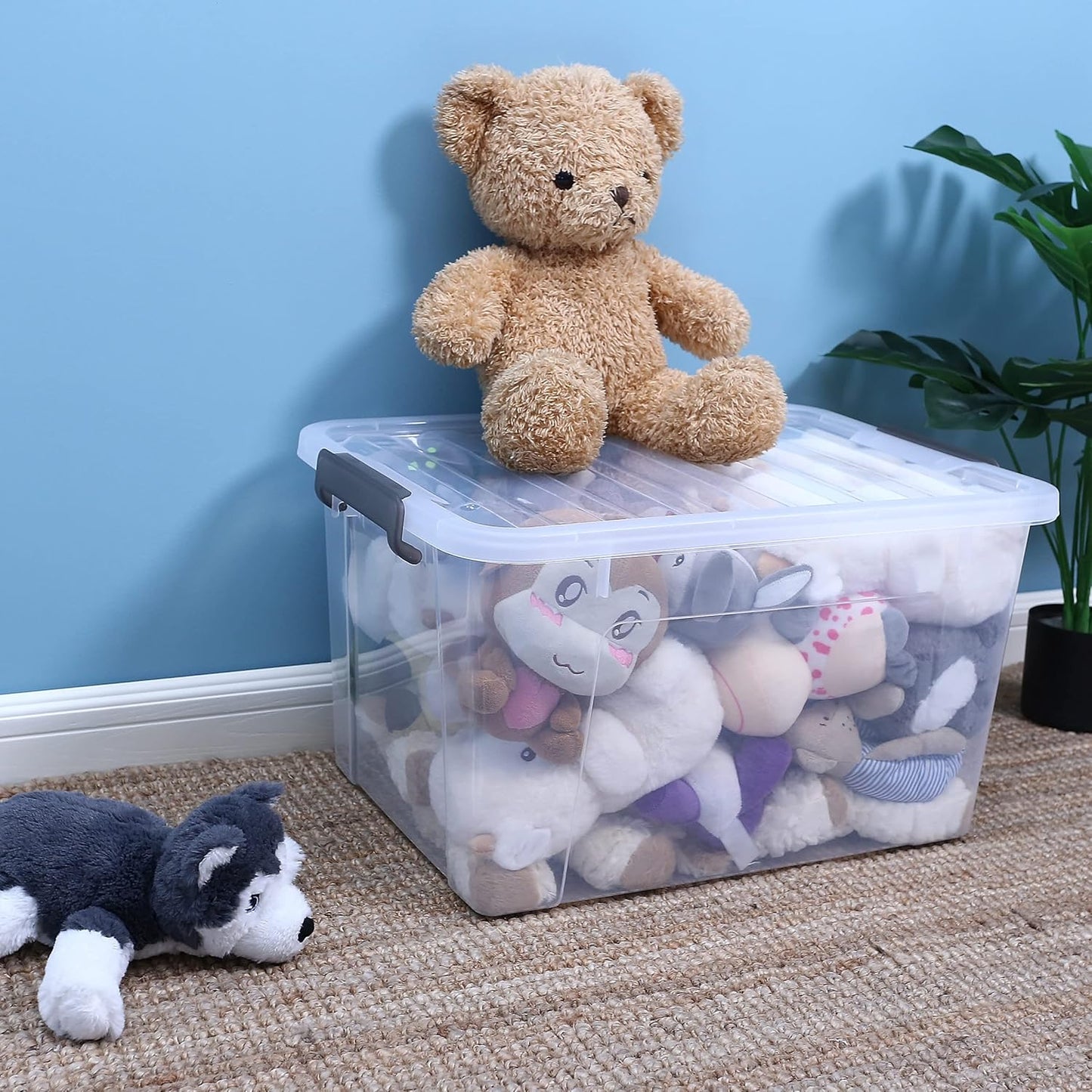 Citylife 44.4 QT Plastic Storage Bins with Latching Lids Stackable Storage Containers for Organizing Large Clear Storage Box for Garage, Closet, Kitchen, 8 Packs