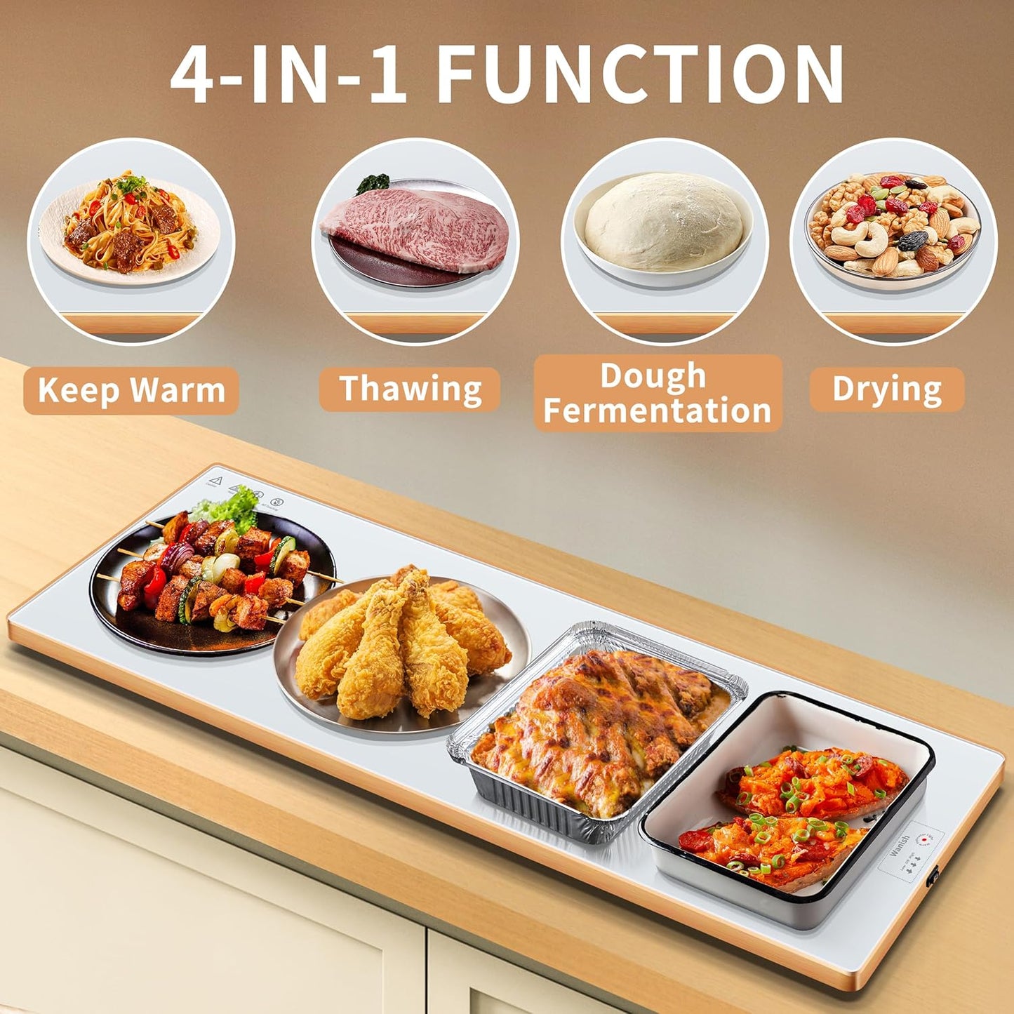 Electric Warming Tray (Extra Long 47”x12”)，Food Warmers for Parties Buffet & Gathering, Food Warming Mat with Thermostat, Tempered Glass Warming Mat for Food with Adjustable Temperature Modes, White