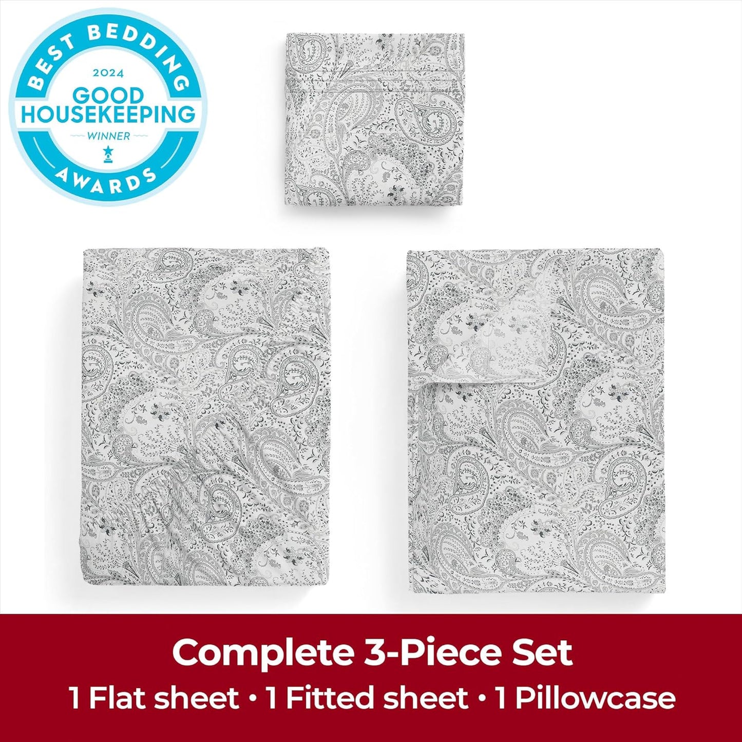 Mellanni Twin Sheets Set - 3 PC Iconic Collection Bedding - Hotel Luxury, Extra Soft, Cooling Bed Sheets - Wrinkle, Fade, Stain Resistant (Twin, Paisley Gray)