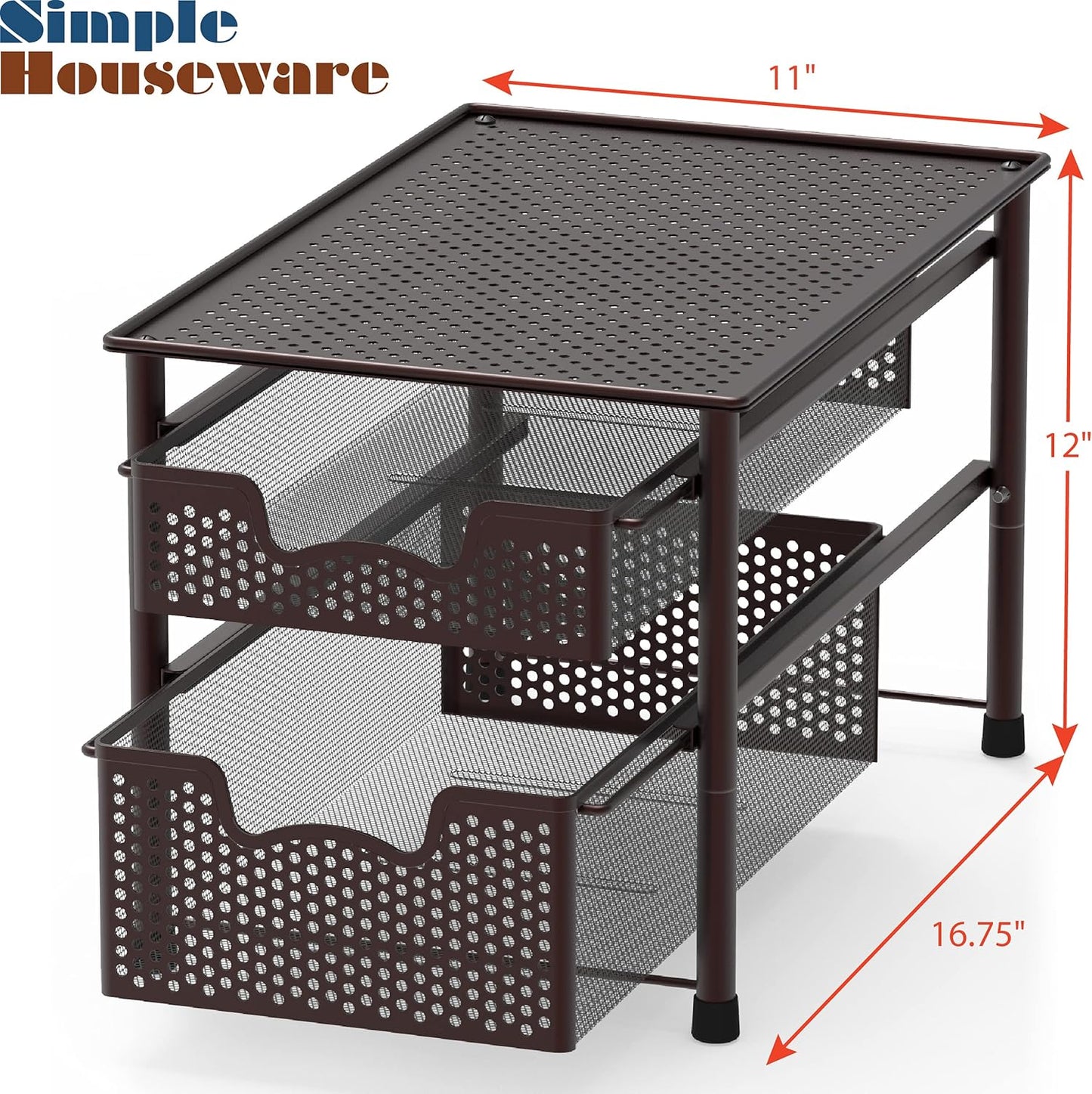 Simple Houseware Stackable 2 Tier Sliding Basket Organizer Drawer, Bronze