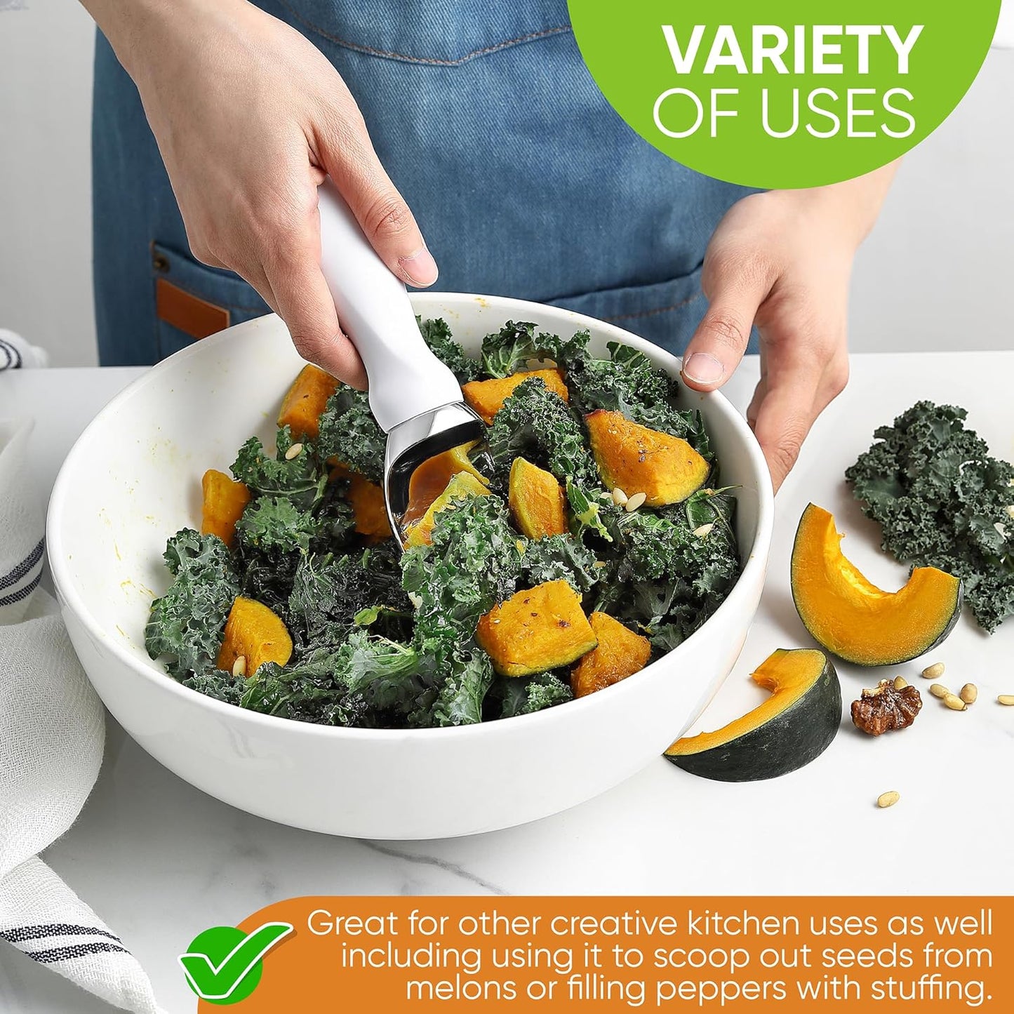 Spring Chef White Commercial Ice Cream Scoop with Comfortable Handle - Heavy Duty Metal Ice Cream Scooper for Frozen Yogurt, Gelato, Sorbet, Melon, Sundae - Dishwasher Safe Kitchen Tool