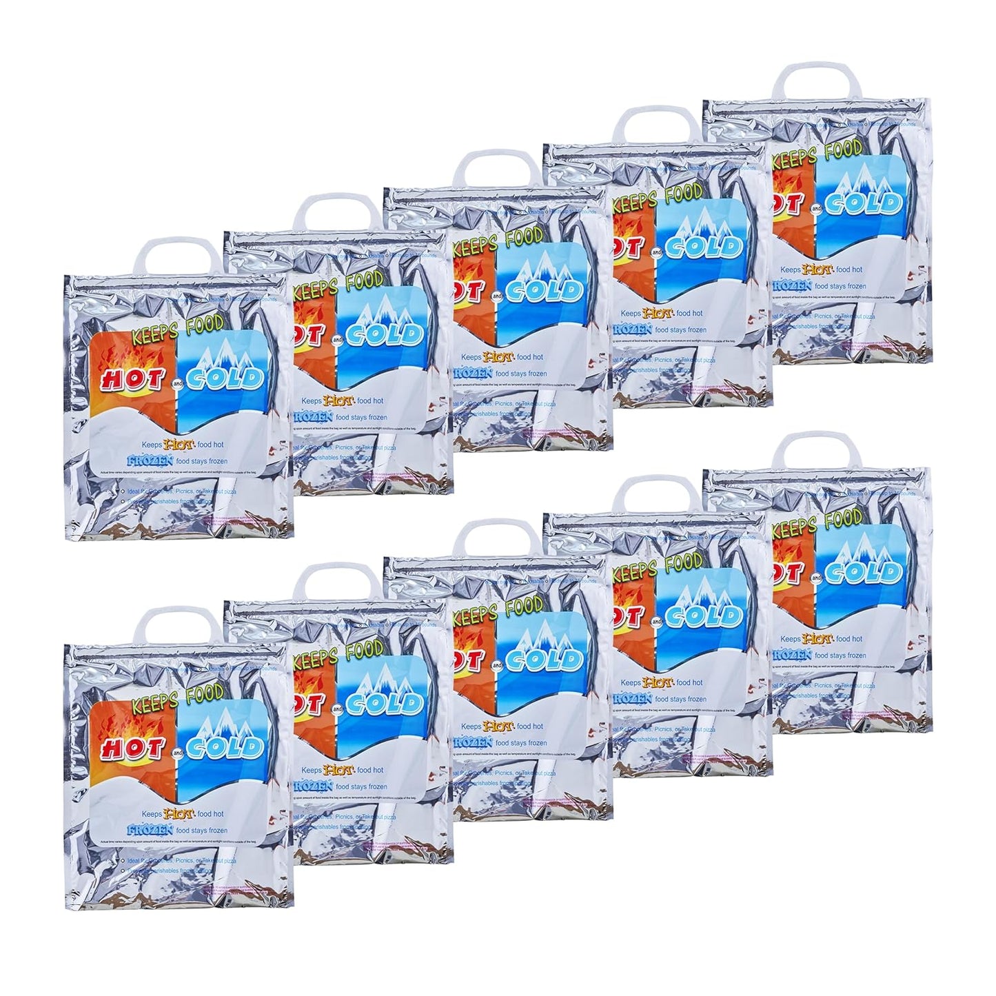 Superio Hot and Cold Insulated Bags for Food Delivery, Grocery Shopping Bags, Food Storage for Hot and Frozen Food for Travel, Disposable Cooler Bag, Reinforced Thermal Lunch Bag (10, 12"x13.5")