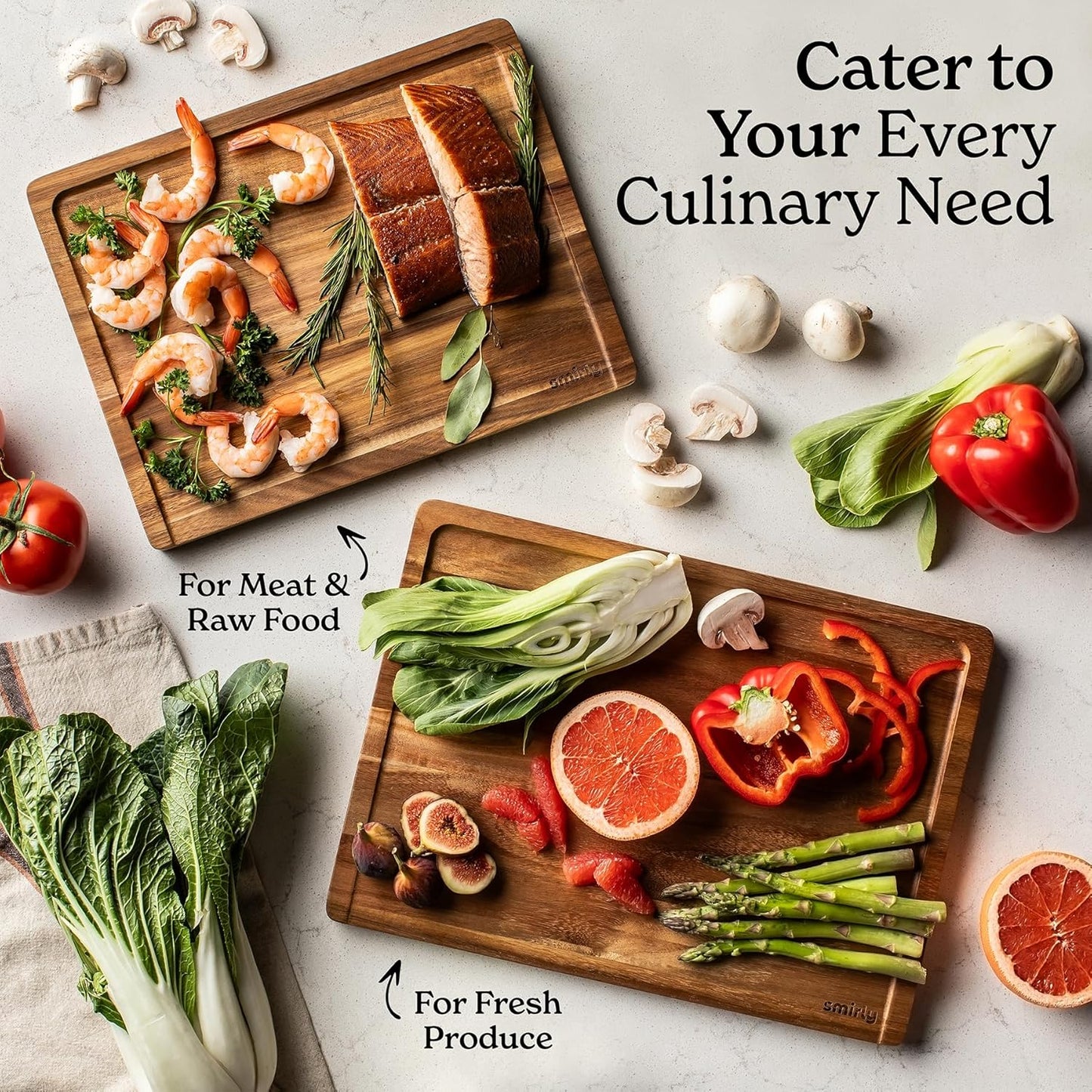 SMIRLY Bamboo Cutting Board Set, Chopping Board and Wooden Cutting Boards for Kitchen, Small Wood Cutting Board and butcher block (Acacia Wood, 2 Pack)