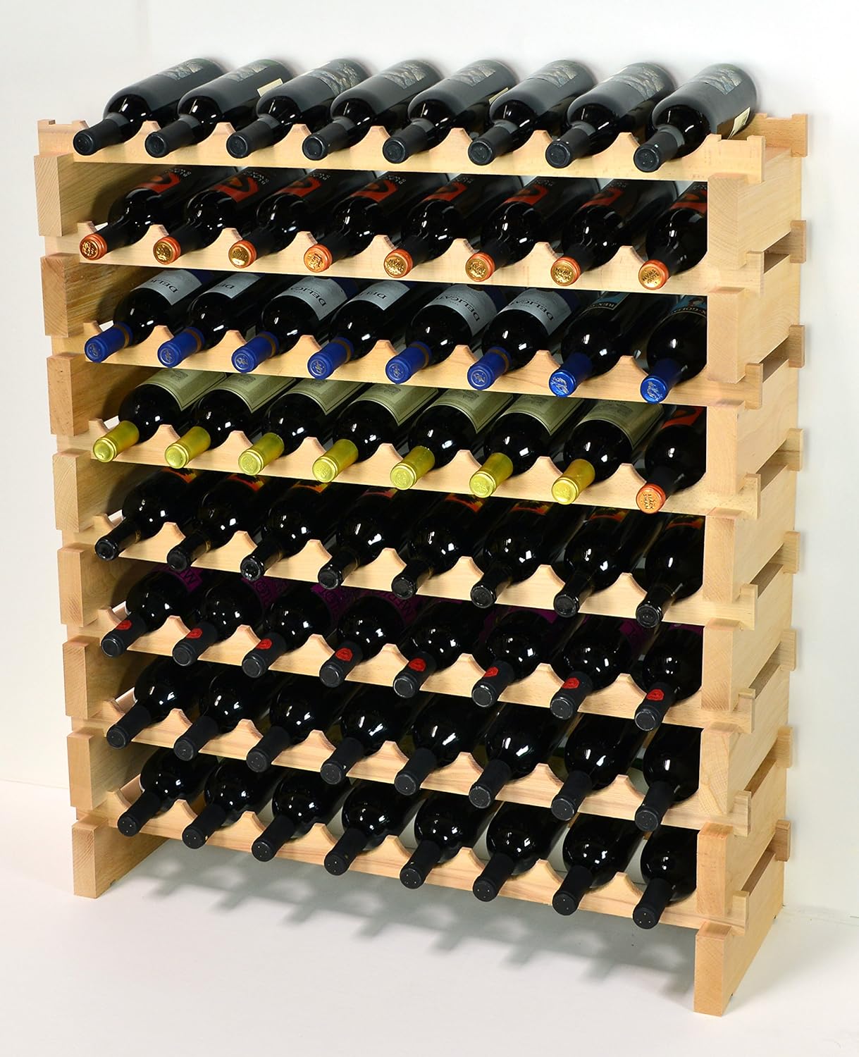 sfDisplay.com,LLC. Modular Wine Rack Beechwood 32-96 Bottle Capacity 8 Bottles Across up to 12 Rows Newest Improved Model (64 Bottles - 8 Rows)