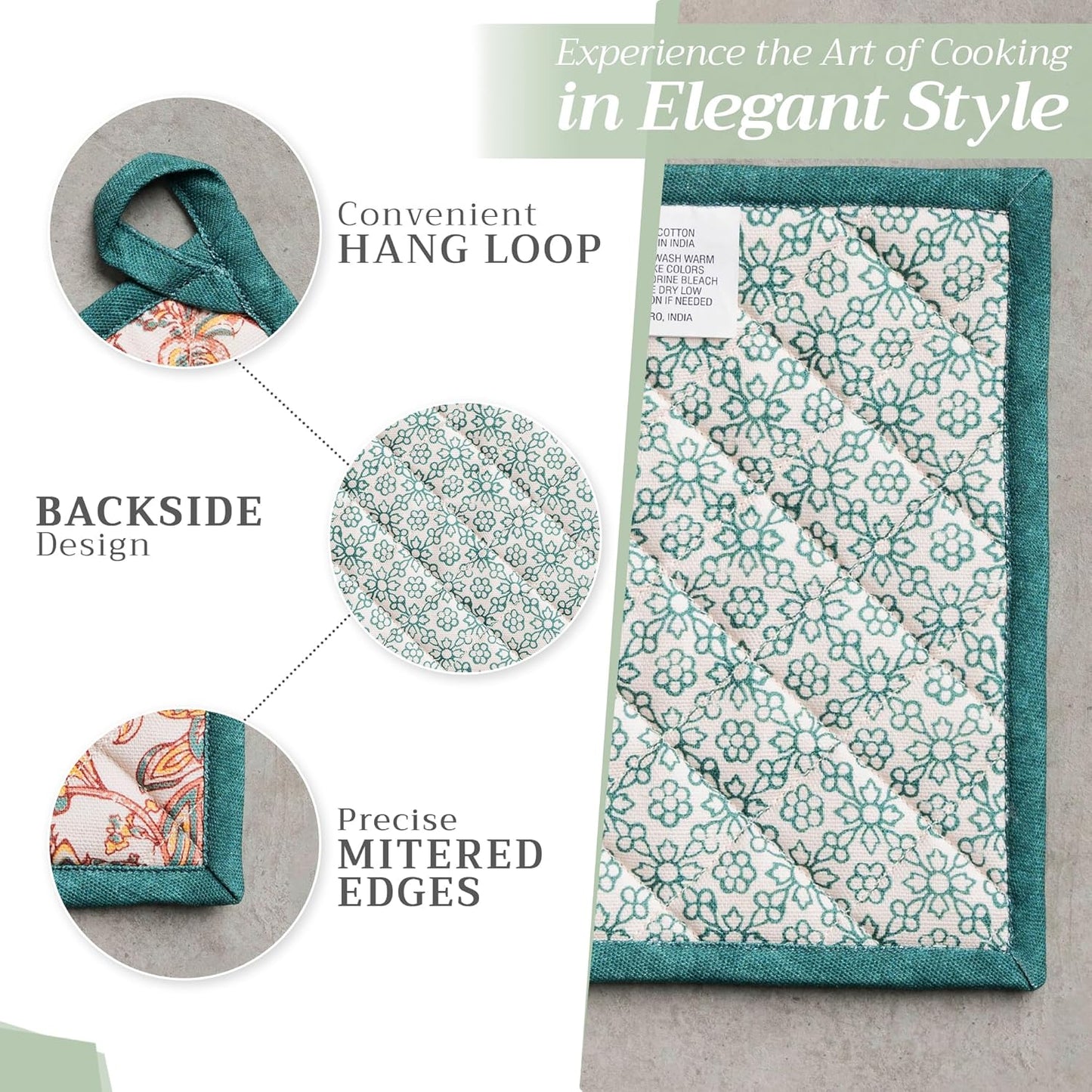 Maison d' Hermine Pot Holders 100% Cotton Heat Resistant Potholders 8" x 8" Hot Pads with Loop BBQ, Cooking, Baking, Grilling, Kitchen, Handling Hot Pans (Pack of 1, Nila)