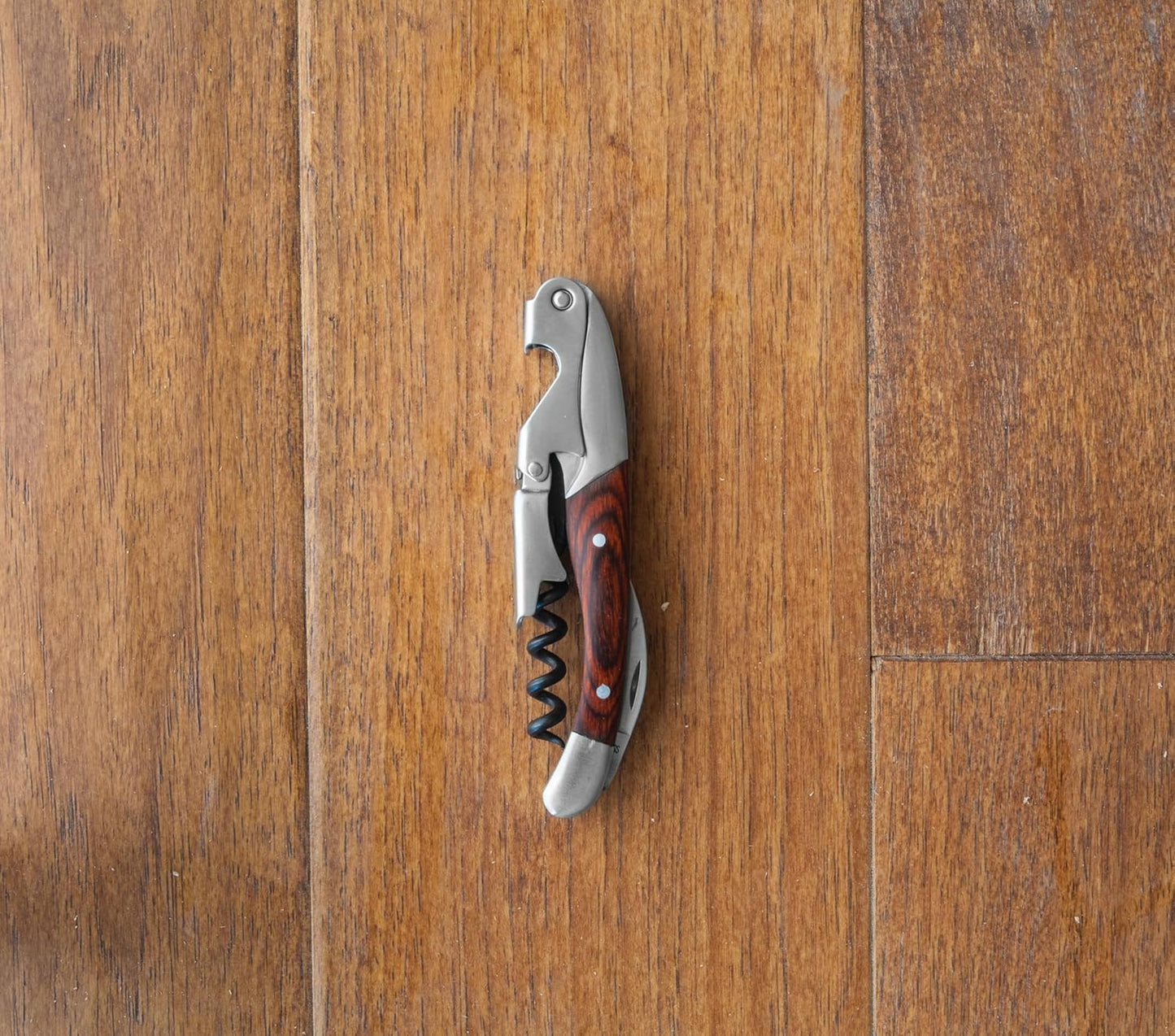 Twine Country Home Double Hinged Wood Corkscrew, Rosewood Inlay Wine Key, Bar Tool, Wine Opener, 4.75"