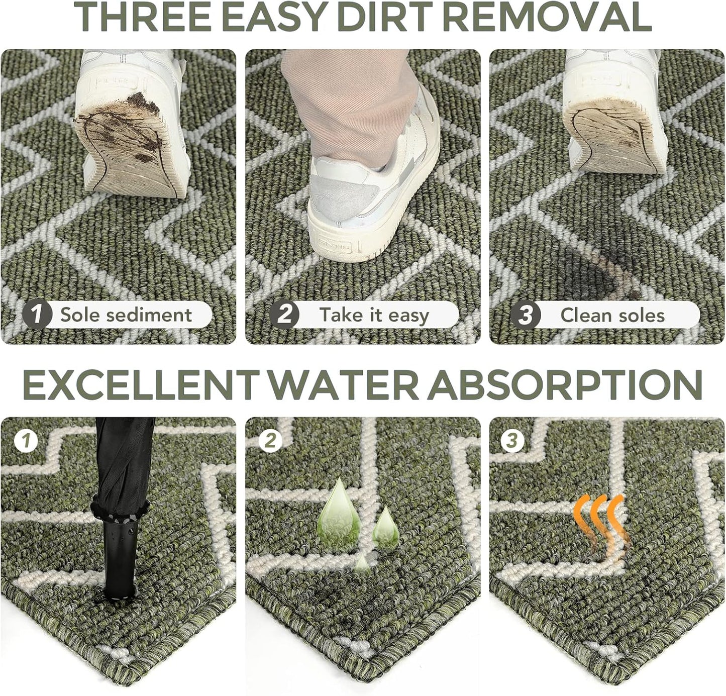 hicorfe Kitchen Rugs and Mats Sets,Super Absorbent Polypropylene Non-Slip Rug,Soft Comfort Floor Mat,Washable for Kitchen,Hallway,Office,Sink,Laundry(24" x 35",Green)