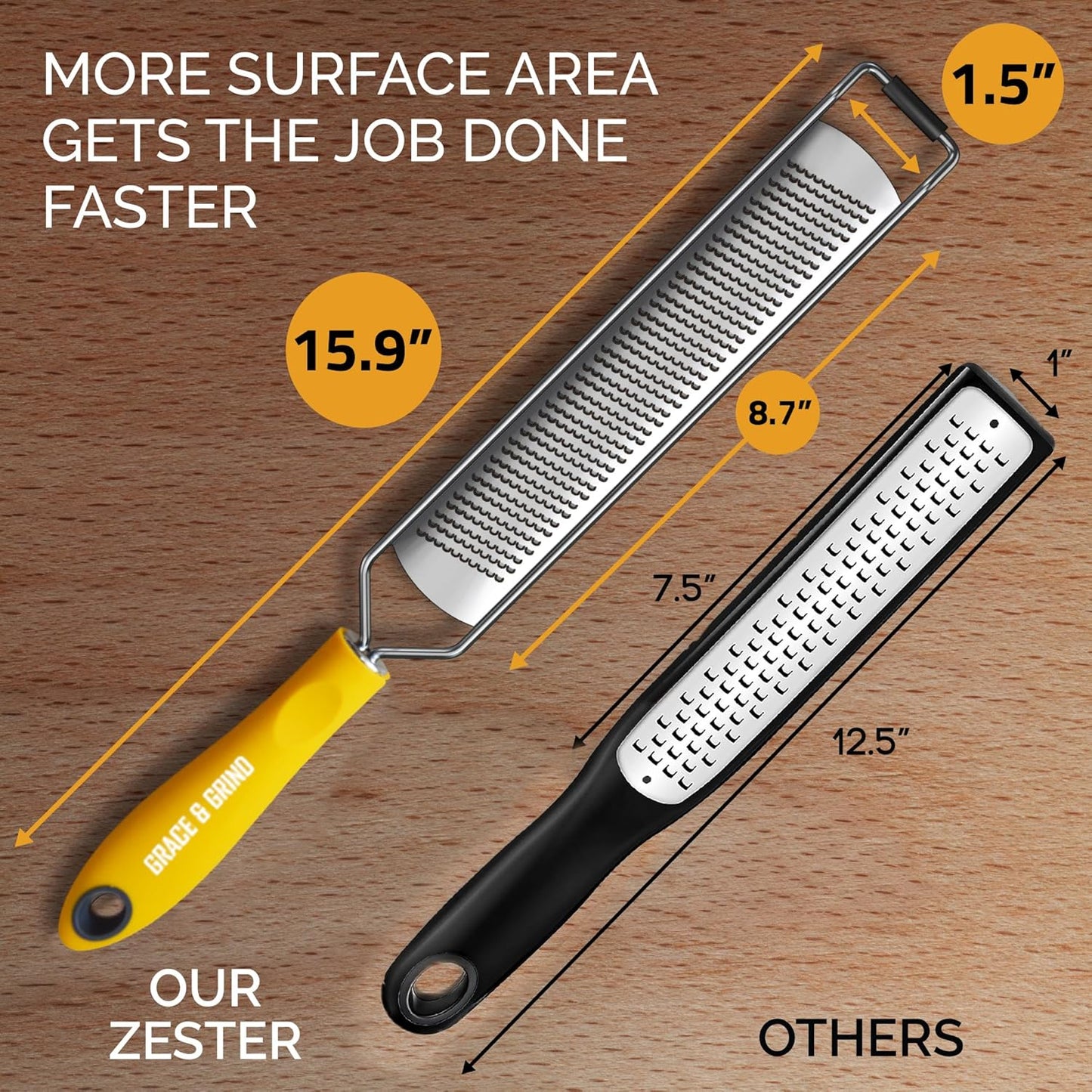 DESIGNED BY CHEFS ~ Premium Lemon Zester Grater With Perfectly Angled Teeth ~ Ideal for Citrus, Parmesan Cheese, Garlic, Vegetables and Fruits