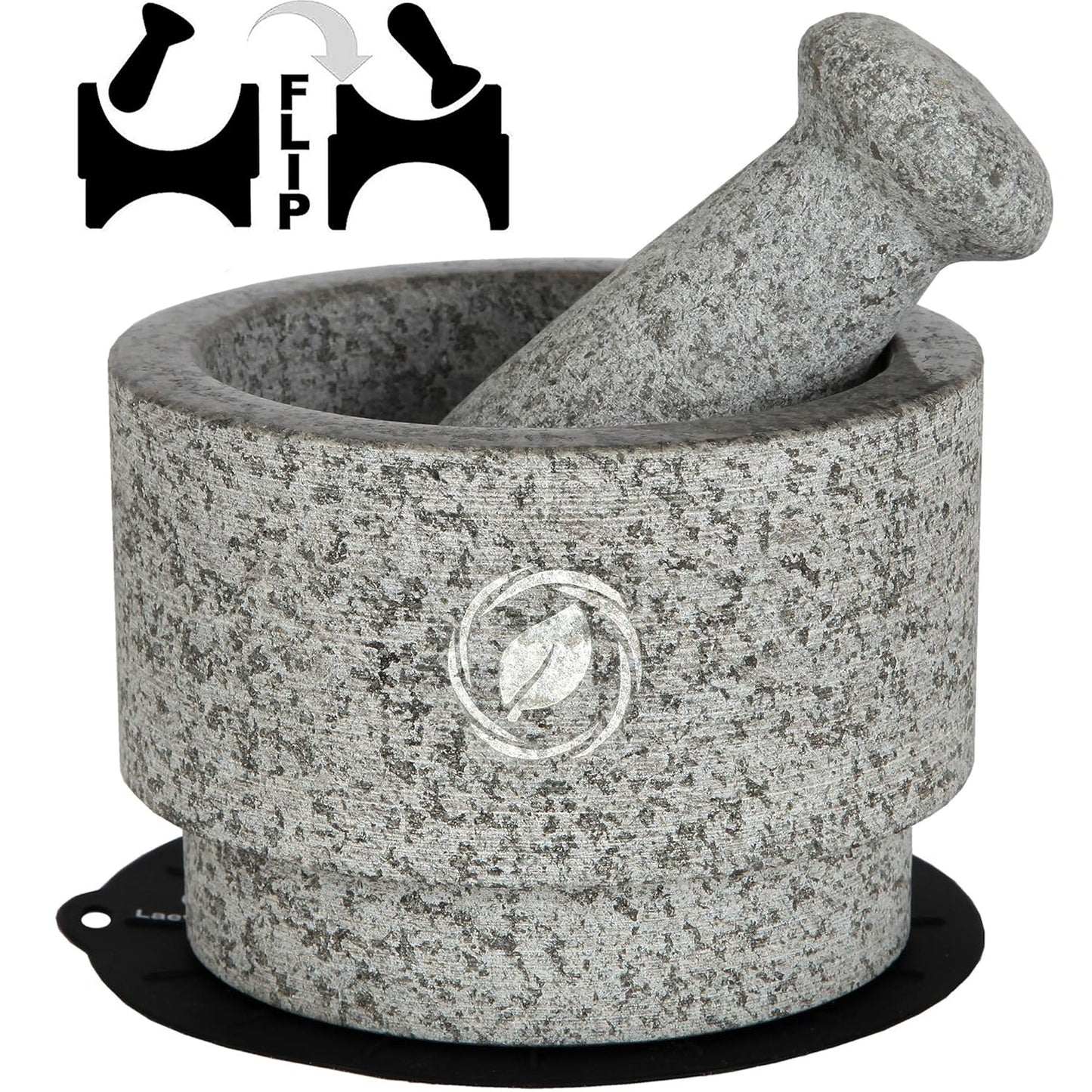 Laevo Mortar and Pestle Set (Large) - Stone Spice Grinder - Grinding Bowl and Pestle - Reversible Molcajete Mexicano - Large Mortar and Pestles Set for Guacamole, Spices - 2.1 Cup, Gray Granite