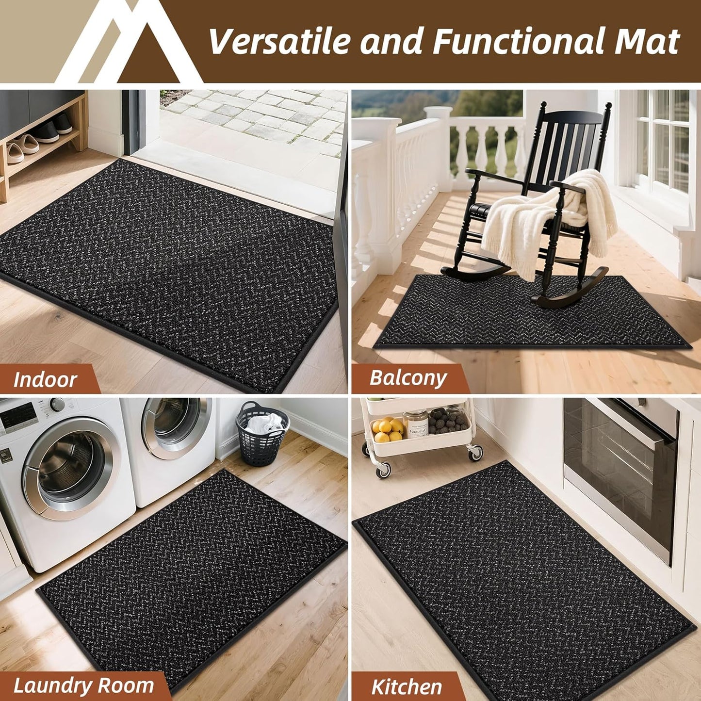 COSY HOMEER-Door-Mat 24"x36" Non Slip Absorbent Entryway Rugs Dirt Trapper Doormats Washable Entrance Mats Low Pile Welcome Floor Mat for Front Back Door and Entry Mats,Black