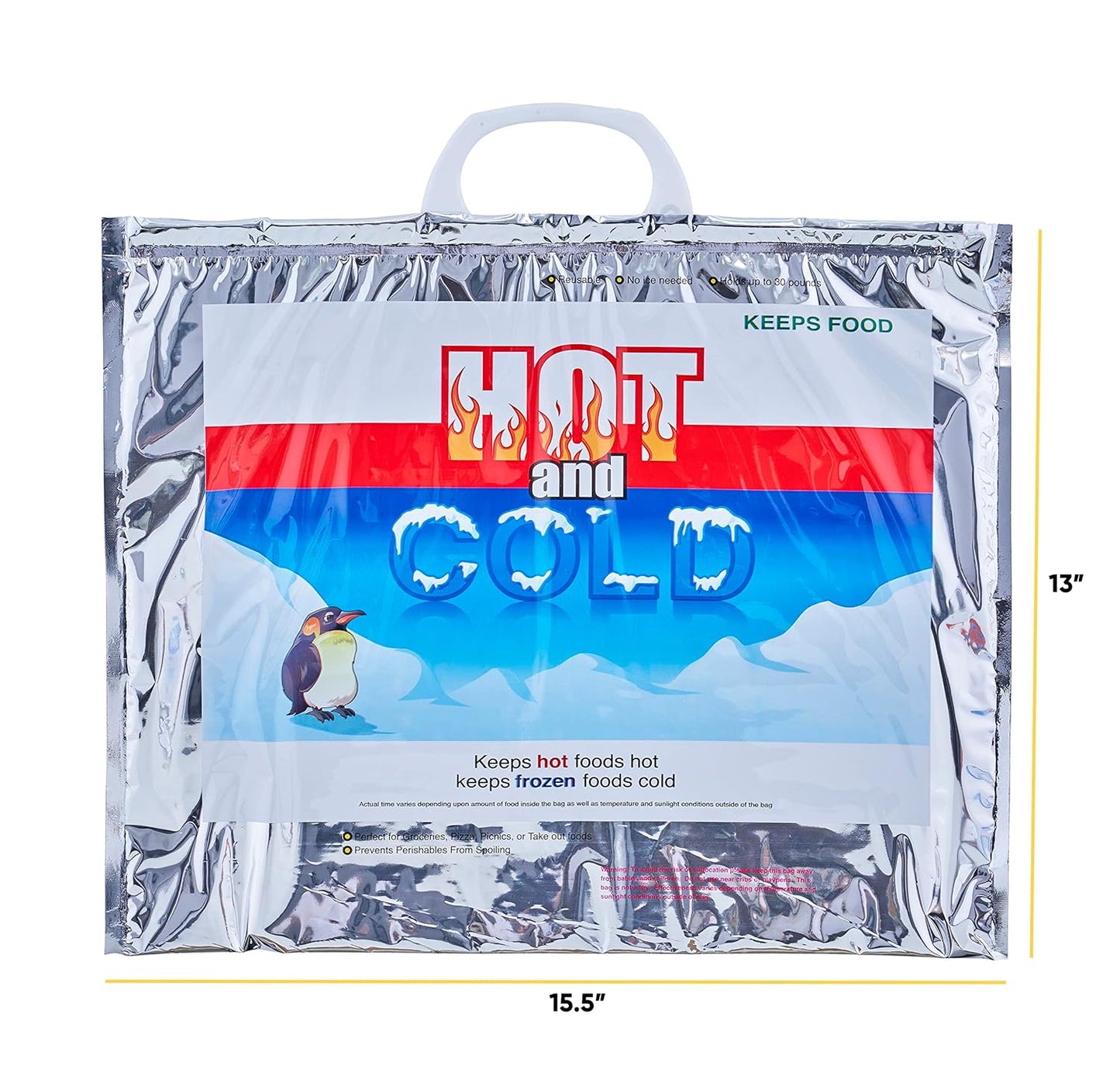 Superio Hot and Cold Insulated Bags for Food Delivery, Grocery Shopping Bags, Food Storage for Hot and Frozen Food for Travel, Disposable Cooler Bag, Reinforced Thermal Lunch Bag (5, 15.5"x13")