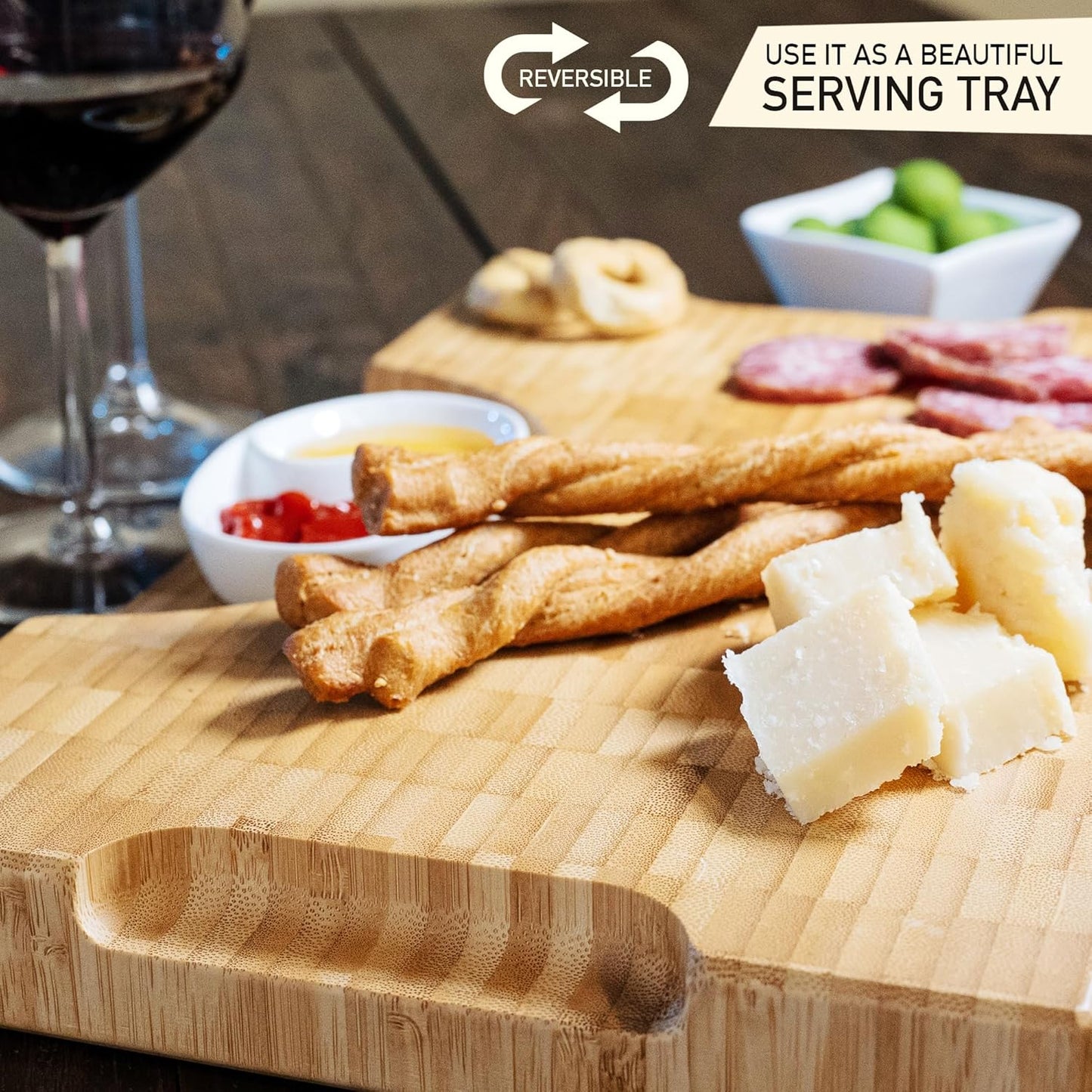 Premium Bamboo Cutting Board (ExtraThick 1,7"), Professional Chopping Butcher Block for Meat. Heavy duty EndGrain wood, Charcuterie boards, kitchen accessories