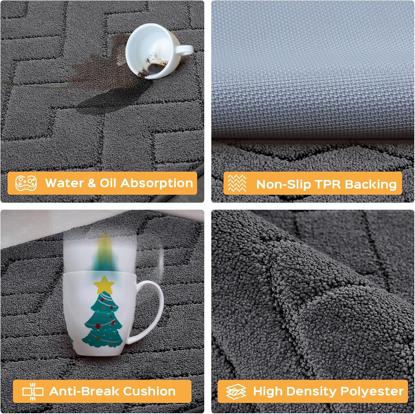 Machine Washable Kitchen Rugs 24" x 84", Non-Slip Kitchen Runner Rugs Mats for Floor, Absorbent Comfort Standing Mats for Kitchen, Sink, Laundry and Hallway, Rolled Packaging, Charcoal