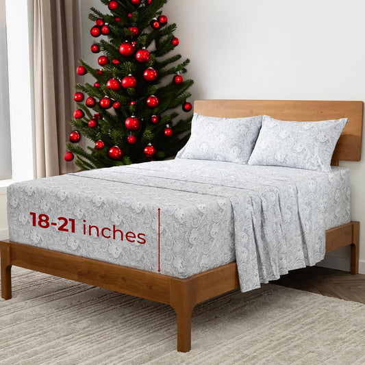 Mellanni Extra Deep Full Sheets - 4 PC Iconic Collection Bedding - Hotel Luxury, Ultra Soft, Cooling Bed Sheets - Wrinkle, Fade, Stain Resistant (Full, Paisley Gray)