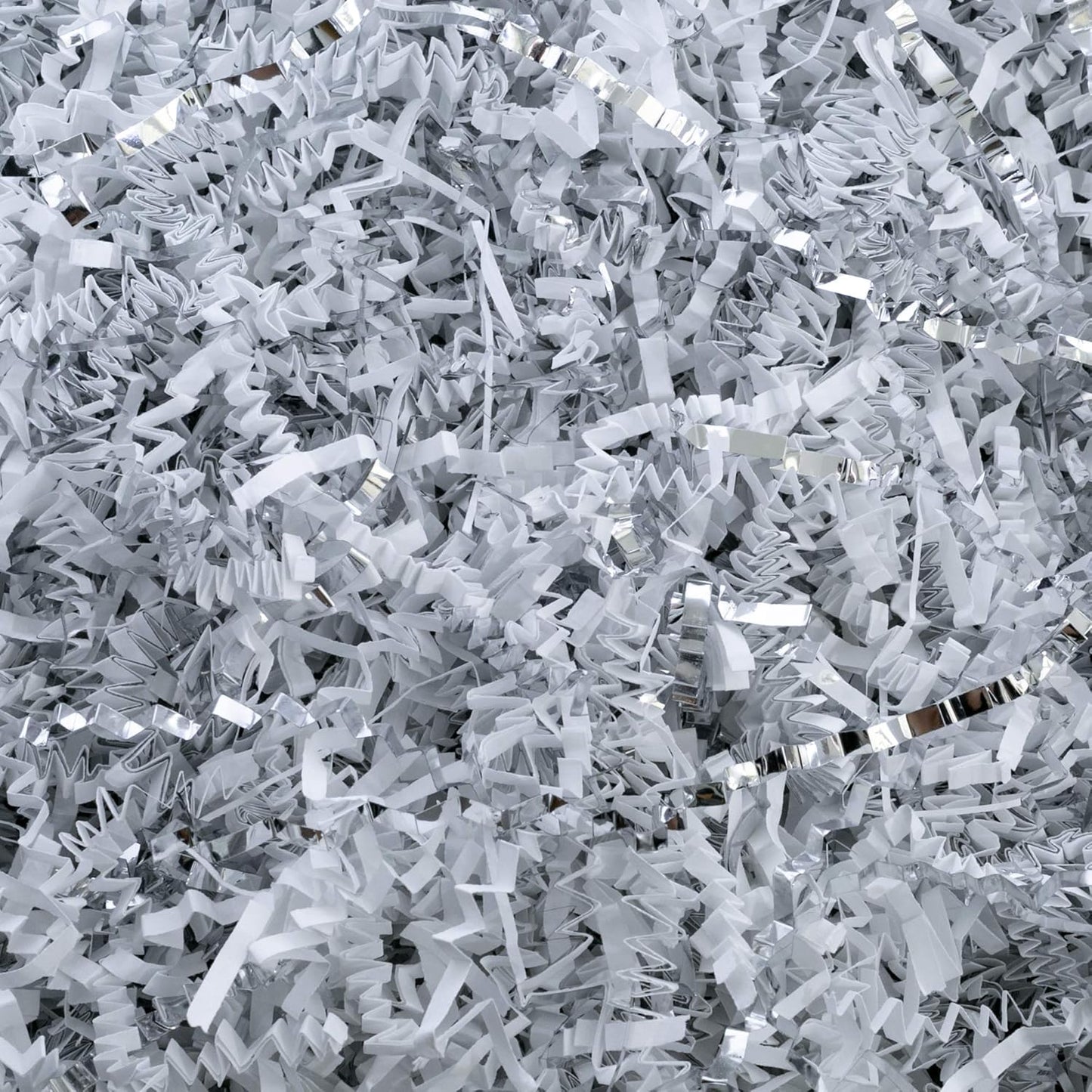 MagicWater Crinkle Cut Paper for Gift Baskets - 2LB - White & Silver - Perfect for Shredded Paper Filler, Basket Filler, Gift Boxes, Bridesmaid Gifts, Halloween Stuffers & More – for All Occasions