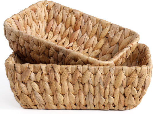 Small Wicker Baskets for Organizing 2 Pack, Hand Woven Baskets for Storage, Towels and Toilet Paper Organization, Woven Gift Basket,Countertop Baskets Set for Organizing
