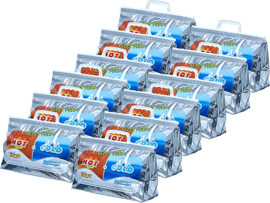 Superio Hot and Cold Insulated Bags for Food Delivery, Grocery Shopping Bags, Food Storage for Hot and Frozen Food for Travel, Disposable Cooler Bag, Reinforced Thermal Lunch Bag (12, 13"x5.5"x8.5")