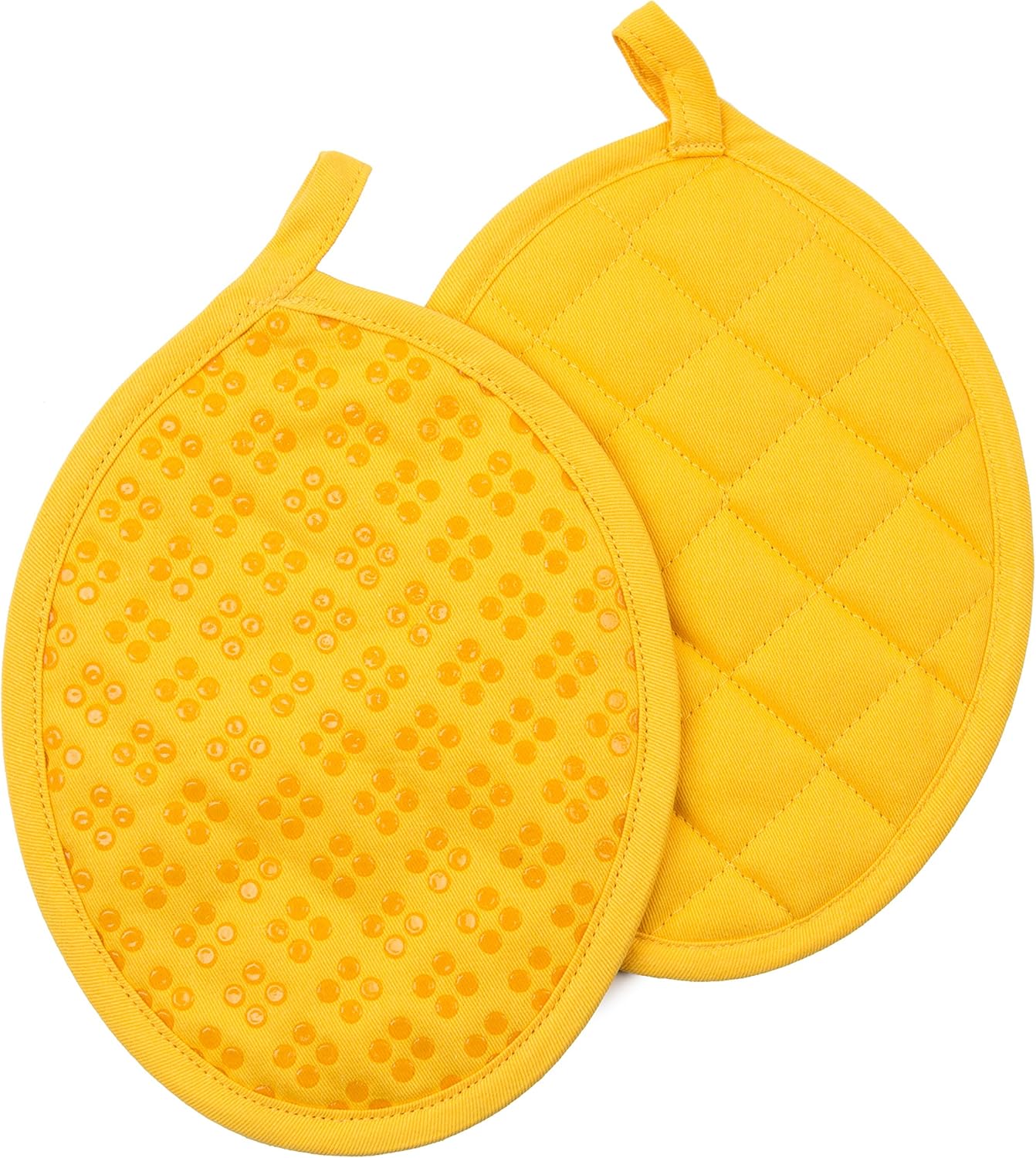 Sticky Toffee Oven Mitt and Pot Holder Set of 3 – Yellow Non-Slip Kitchen Hot Pads and Mitts with Silicone Grip, 100% Cotton Shell, Oeko-Tex Cotton