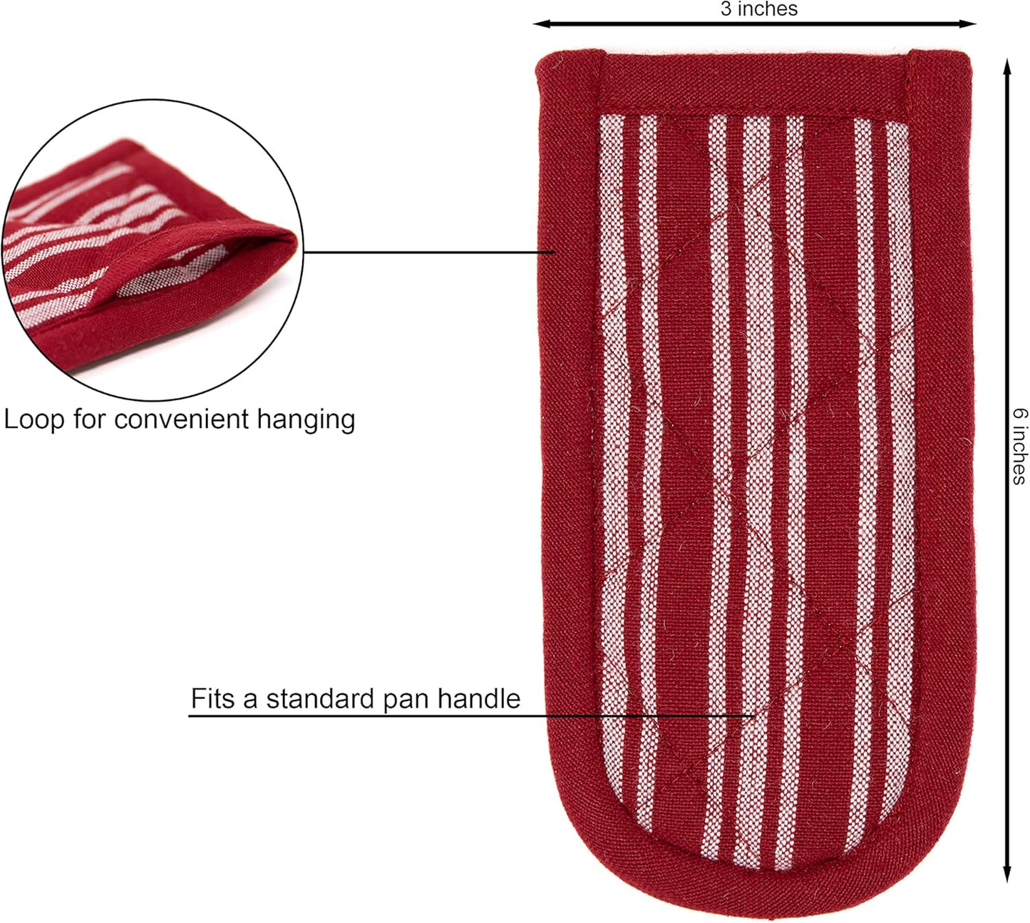 Sticky Toffee Pan Handle Covers for Cast Iron Skillet, Set of 2, Red Heat Resistant Sleeves, 3 x 6 in, Oeko-Tex Cotton Hot Pot Holders