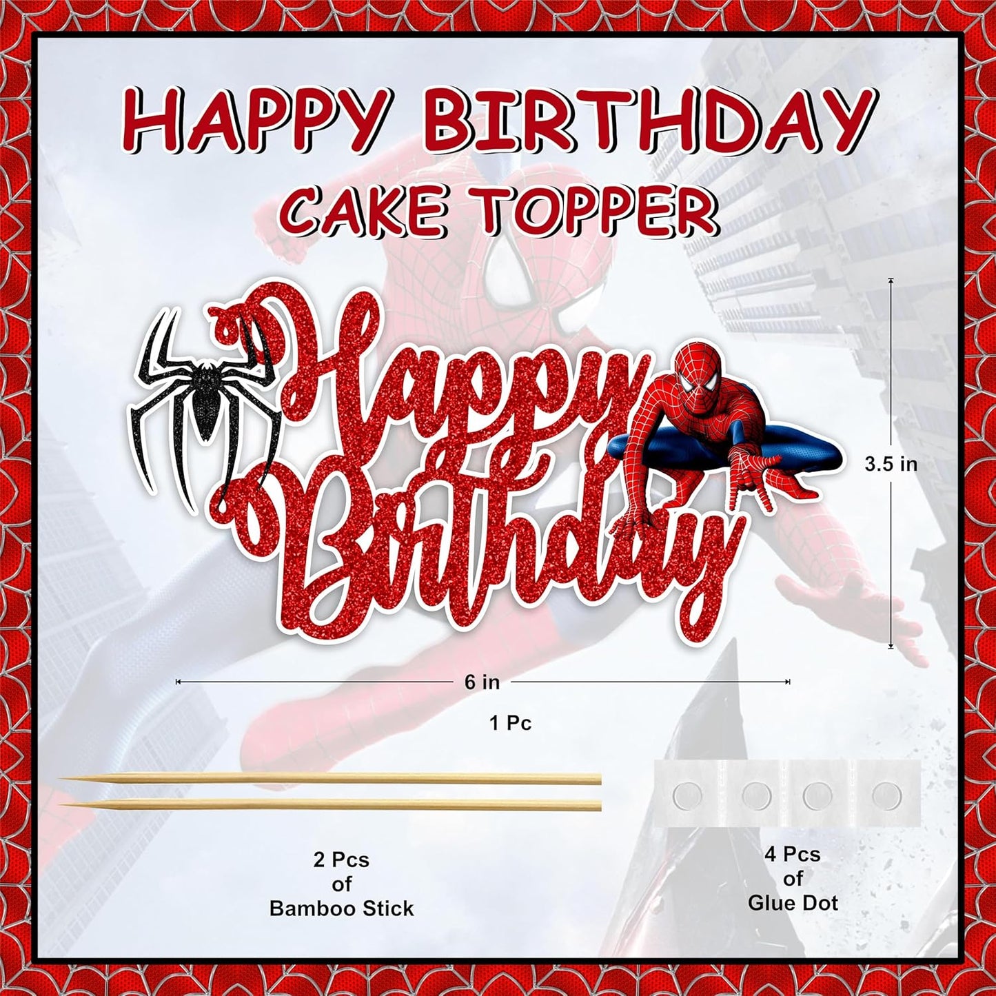 Spidrmn Happy Birthday Cake Topper – Superhero Cake Decoration for Boys, Party Supplies, Super hero-Themed Birthday, Spidr-Mn Party Accessory - Birthdays Decorations.