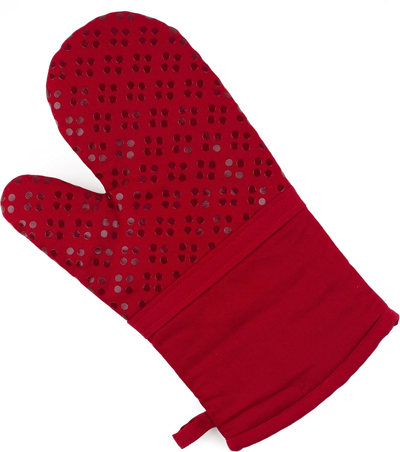 Sticky Toffee Oven Mitt and Pot Holder Set of 3 – Red Non-Slip Silicone Kitchen Hot Pads and Mitts, 100% Cotton Shell, Oeko-Tex Cotton
