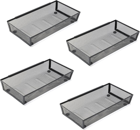 Silverware Organizer ，Mesh Cutlery silverware Tray for Drawer，Tool tray organizer,Utensil Flatware Tableware Organizer for Kitchen,Office,with Non-slip,Fits Standard Drawer,(6x12 IN) 6PSC,Black