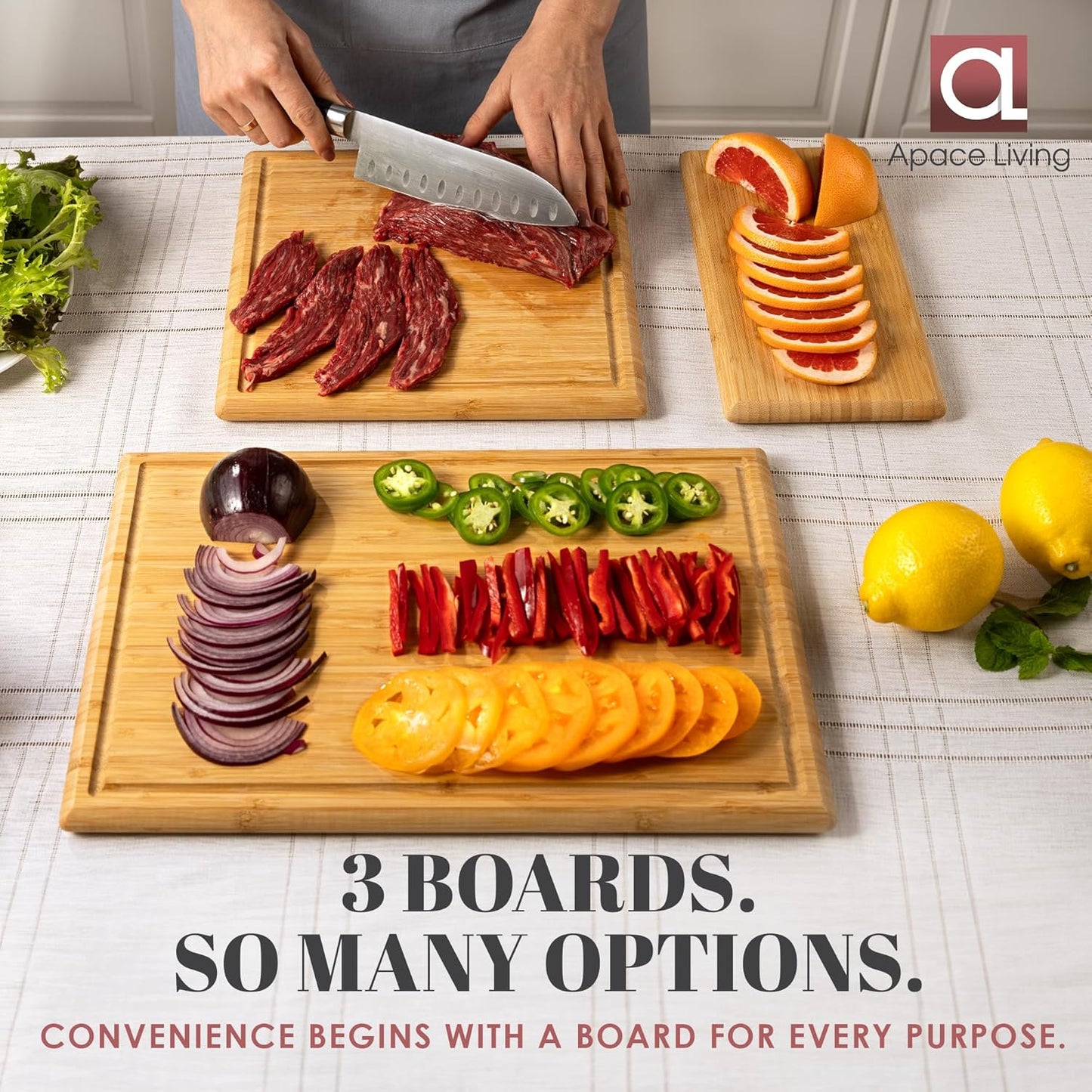 Chorus Bamboo Cutting Board Set with Juice Groove (Set of 3) - Luxury Organic Wood Chopping Board for Kitchen, Wooden Cutting Board for Meat (Butcher Block), Vegetables, Cheese