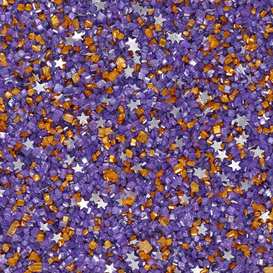 Sanding Sugar Edible Silver Glitter Stars Mix, Edible Purple Gold Sugar Sprinkles for Cake Decorating, Cupcake Toppers Cookie Decorations For Wedding Party Celebrations 3.5oz