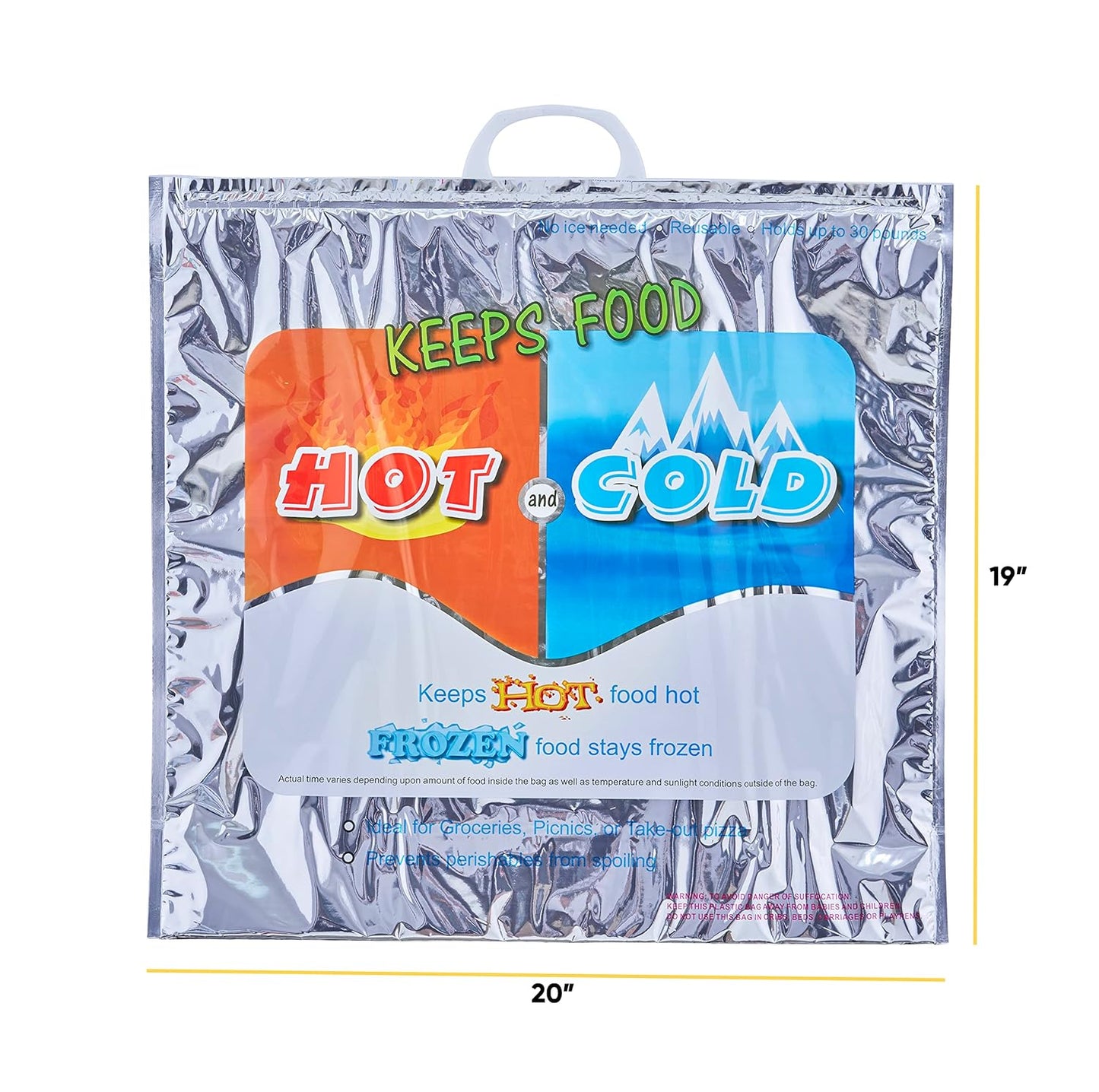 Superio Hot & Cold Insulated Bags for Food Delivery & Grocery Shopping - Reinforced Thermal Lunch Bag (3, 20"x19")