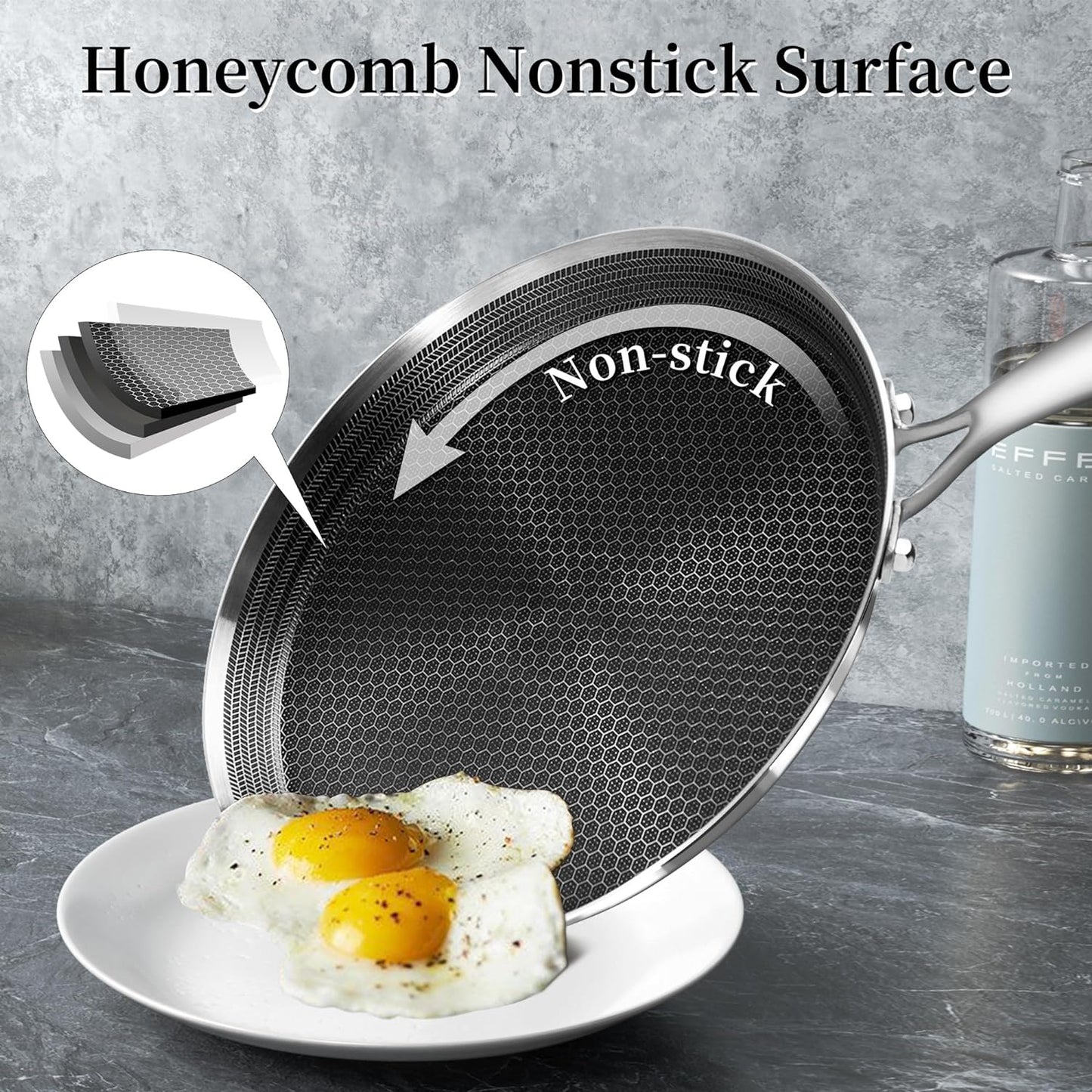Nonstick Crepe Pan 12 inch Stainless Steel Crepe Pan Honeycomb Coating Flat Skillet Tawa Dosa Tortilla Pan,Omelet Pan with All Stove Tops Available, Induction Compatible