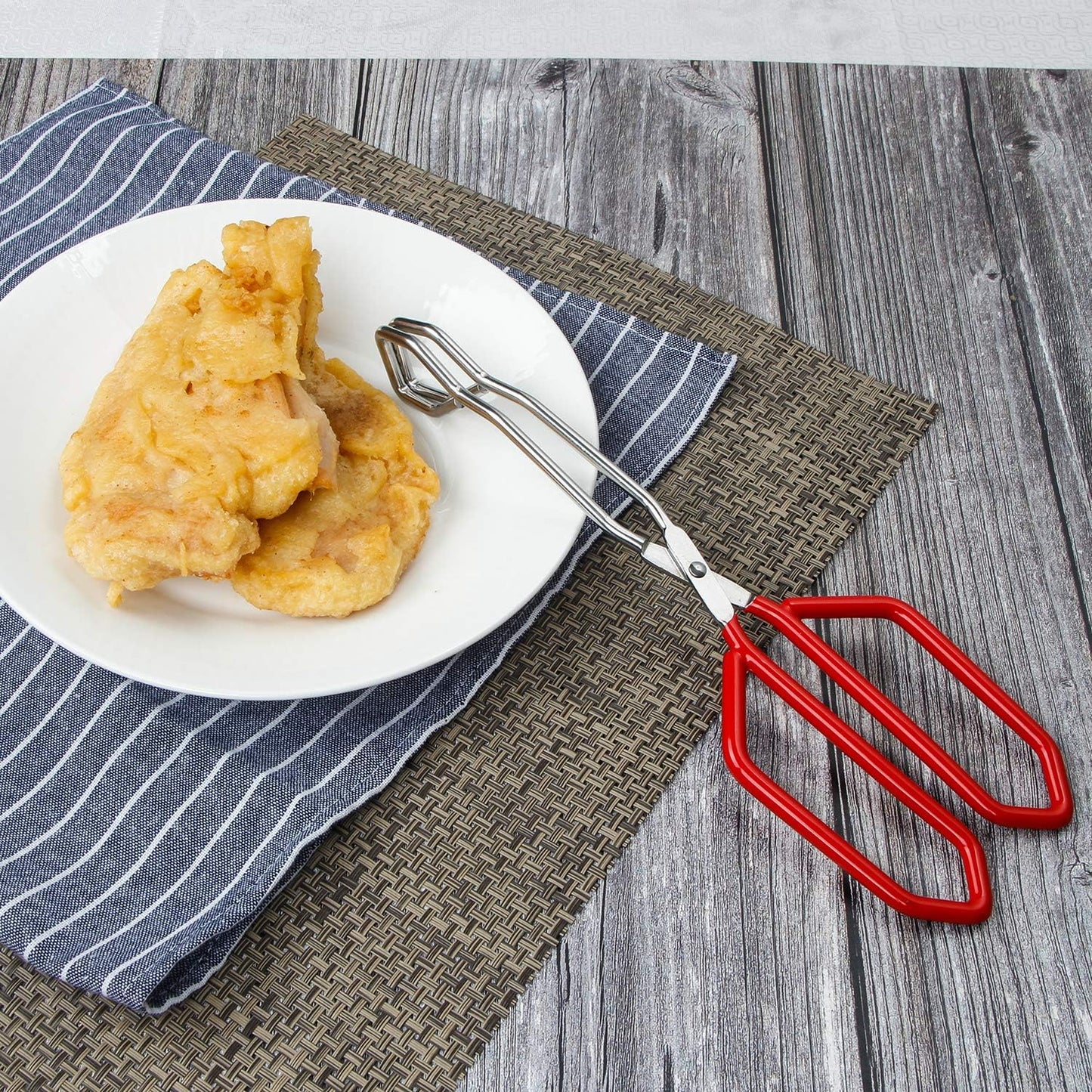 MSY BIGSUNNY Stainless Steel Scissor Tongs Heavy Duty Cooking Tongs with Soft Handles (2, red 11" + 11")