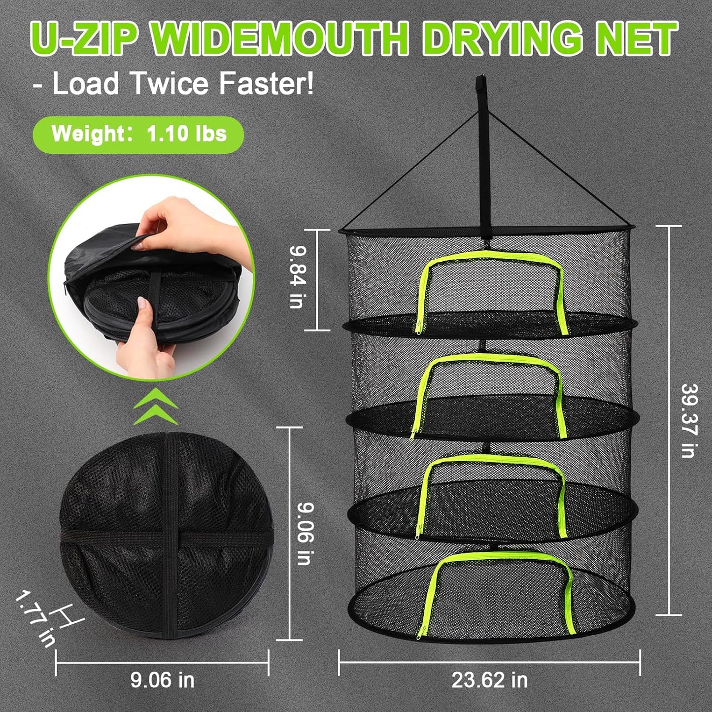 LUKETURE 4-Layer Hanging Herb Dryer Rack - with U-Zipper Mesh Net & Hook, Foldable Collapsible Drying Rack for Plants, Herbs, Flowers, Fish, Jerky, Laundry