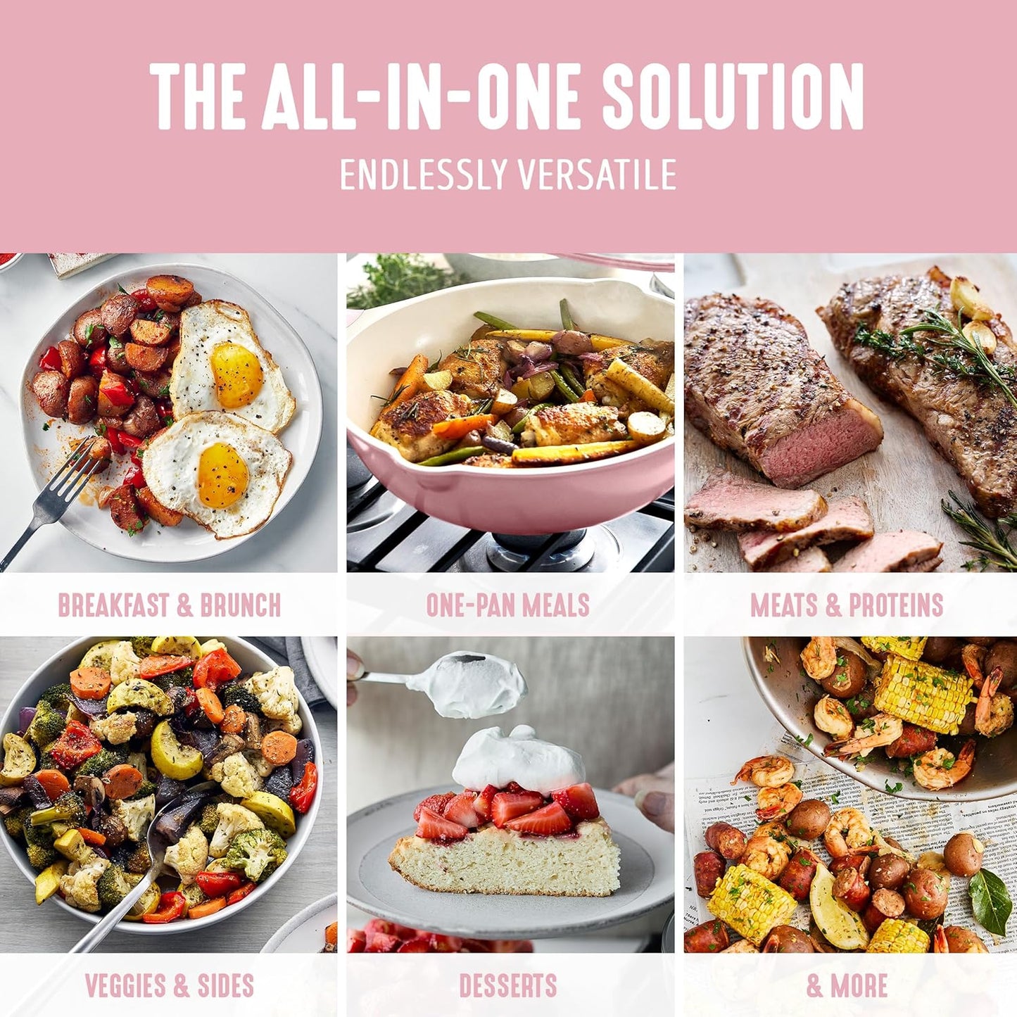 GreenLife Nonstick 12” (5QT) All in One Deep Skillet Wok with Lid, PFAS-Free Non-Toxic Ceramic Multi-Purpose Pan, Induction, All Stovetop, Egg, Stir Fry, Saute, Stay Cool Handle, Pink