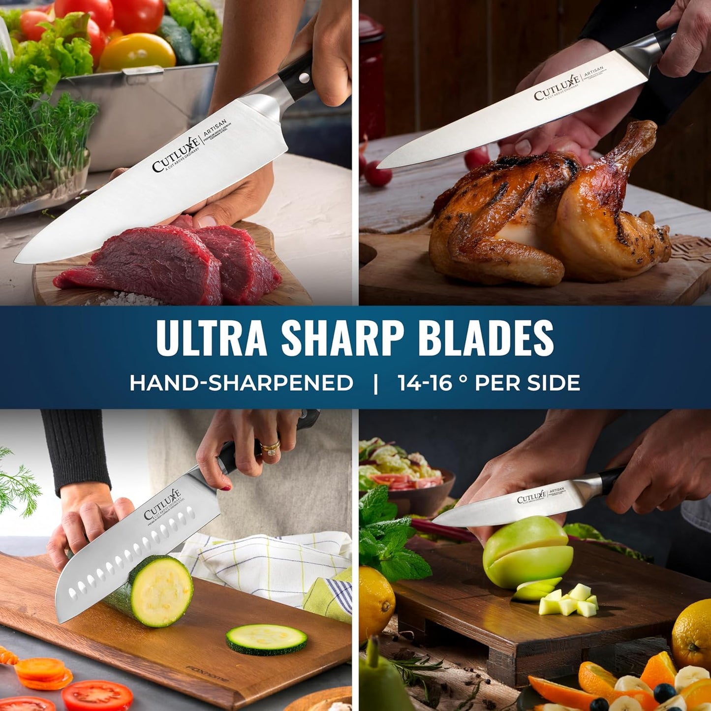 Cutluxe 15-Piece Knife Set – Premium Black Wood Block – Knife Set for Kitchen, Ultra Sharp High Carbon German Stainless Steel, Full Tang – Artisan Series