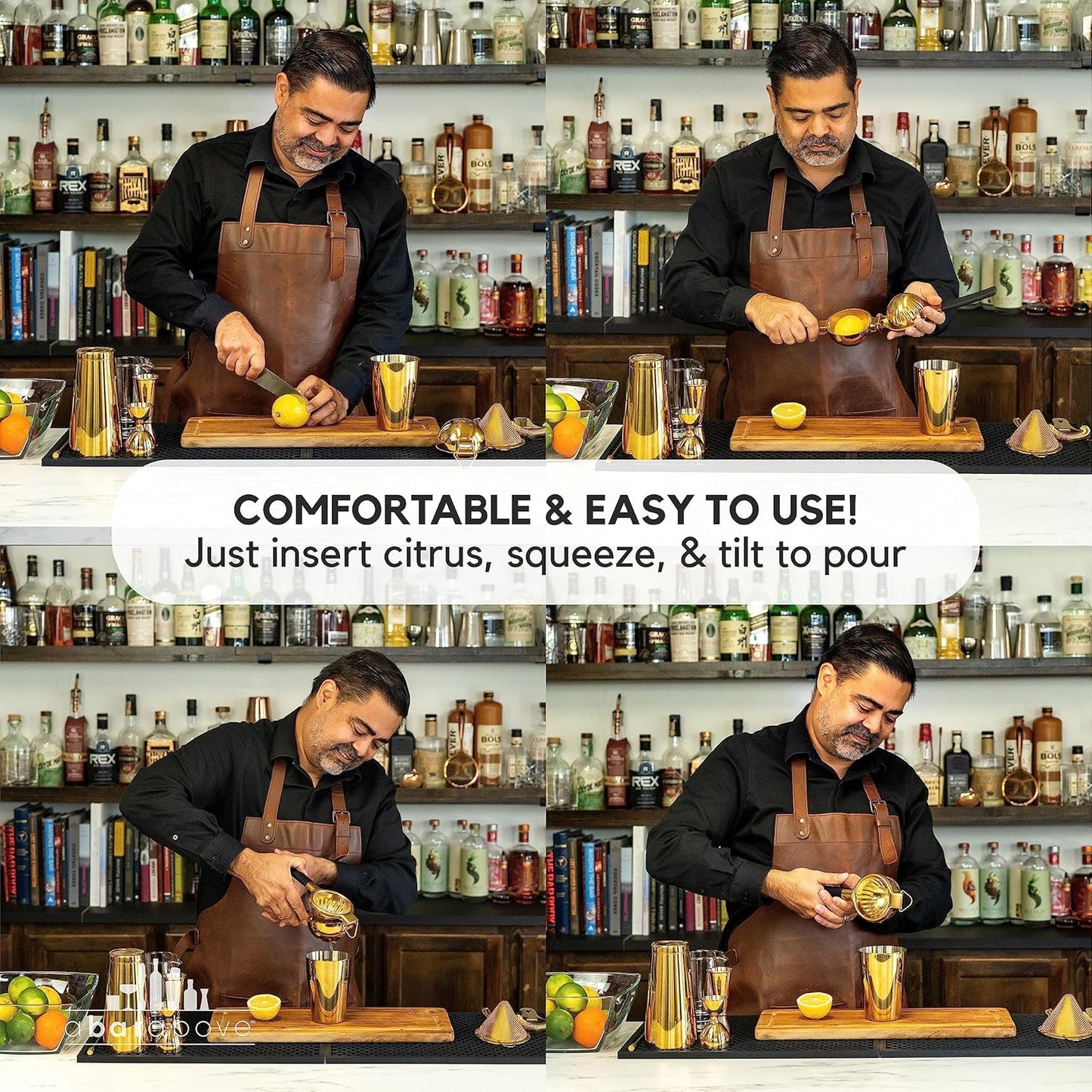 A Bar Above Premium Quality Hand Juicer, for Cocktails, Heavy Duty, Stainless Steel Juicer, Lime, Lemon, and Oranges, Citrus Juicers, for Mixologists and Bars, Fruit Juice Extractor, Gold, 3 Pack