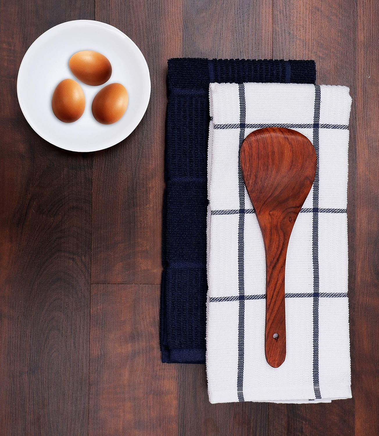 AMOUR INFINI Kitchen Towels Pack of 4 Absorbent, Quick Drying Premium Terry Cotton Dish Towel with Hanging Loop 16x28 Inch Hand & Tea Towels (Blue)