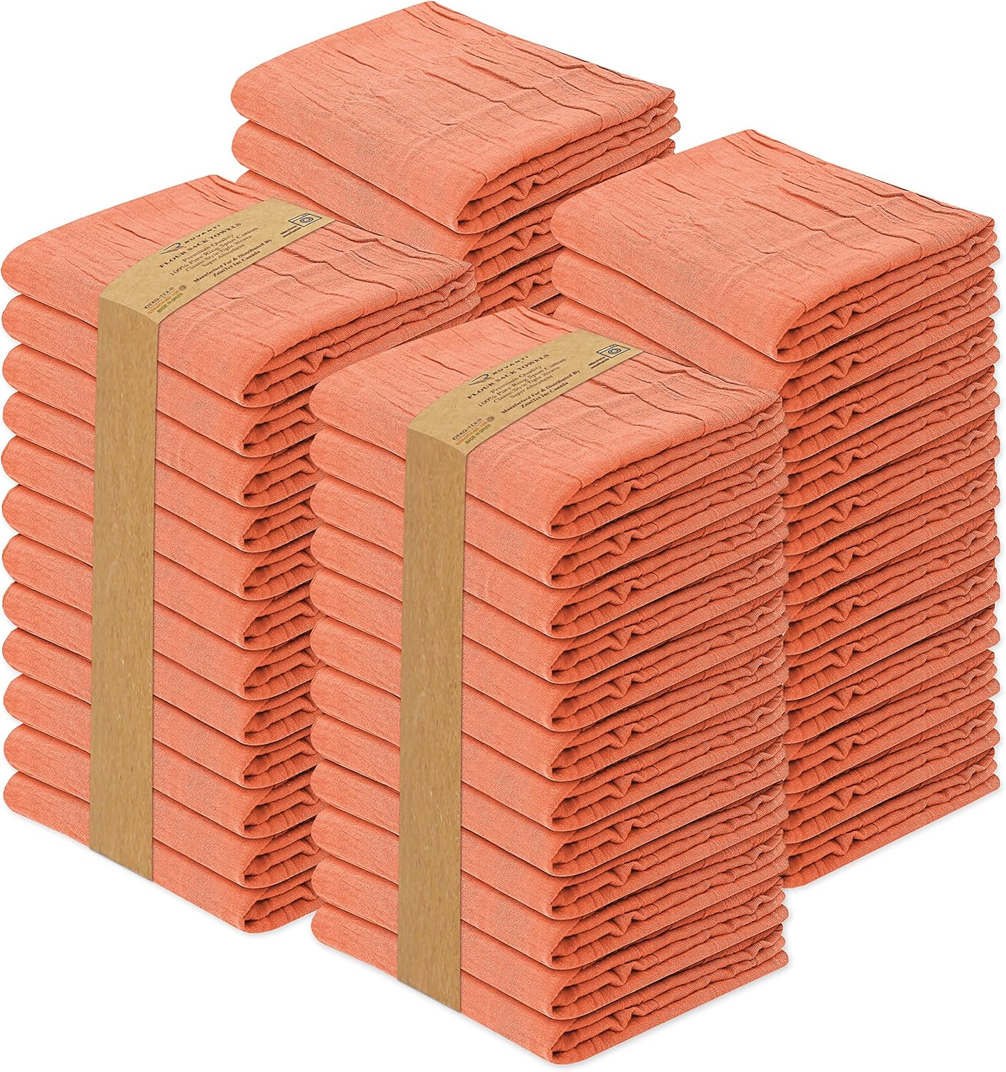 RUVANTI Flour Sack Towels 50 Pack 28x28 Inch, 100% Cotton Tea Towel, Reusable, Machine Washable, Absorbent BarTowels - Dish Cloth Perfect for Drying Dishes & Cleaning - Orange