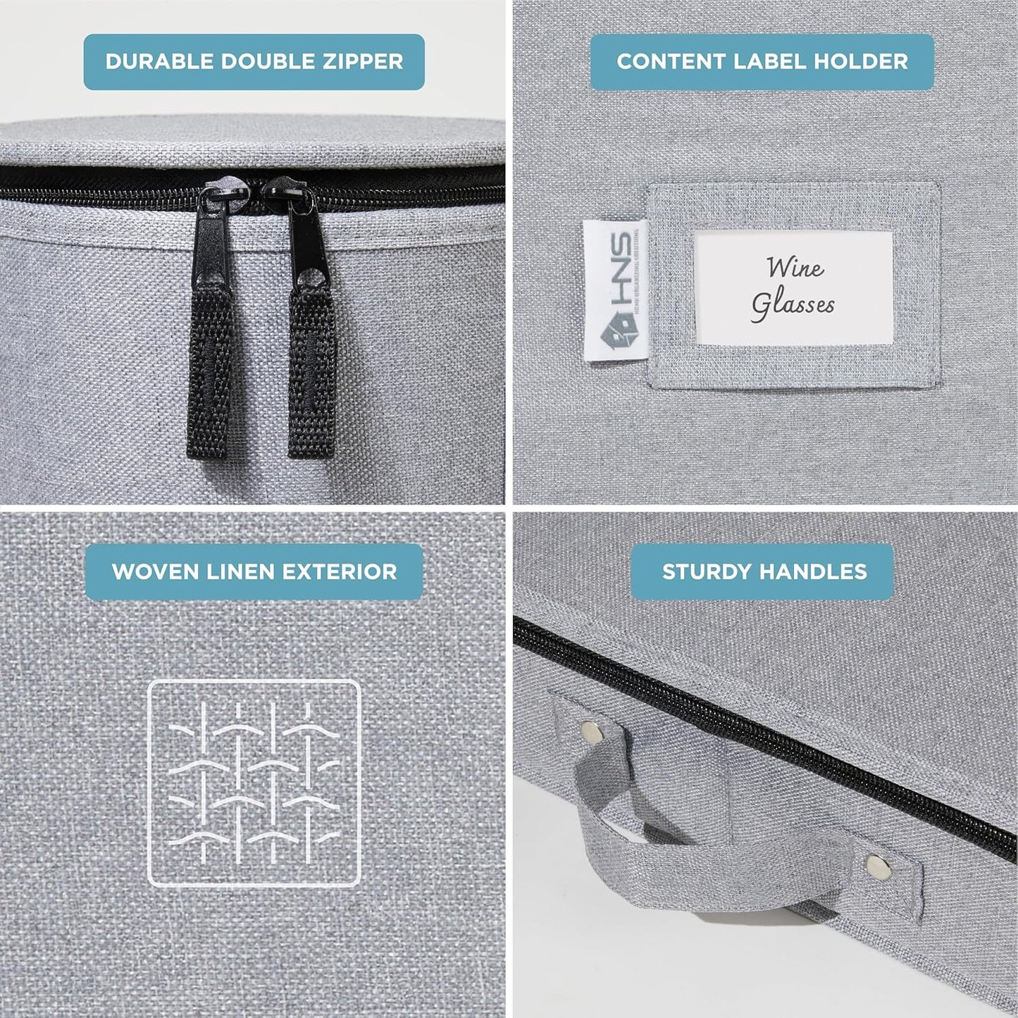 Hard Shell China Storage Containers 8-Piece Set Moving Boxes for Dinnerware, Glasses, Plates, Mugs and Saucers Sturdy Dish Organizer with Dividers for Seasonal Storage - Service for 12 - Gray