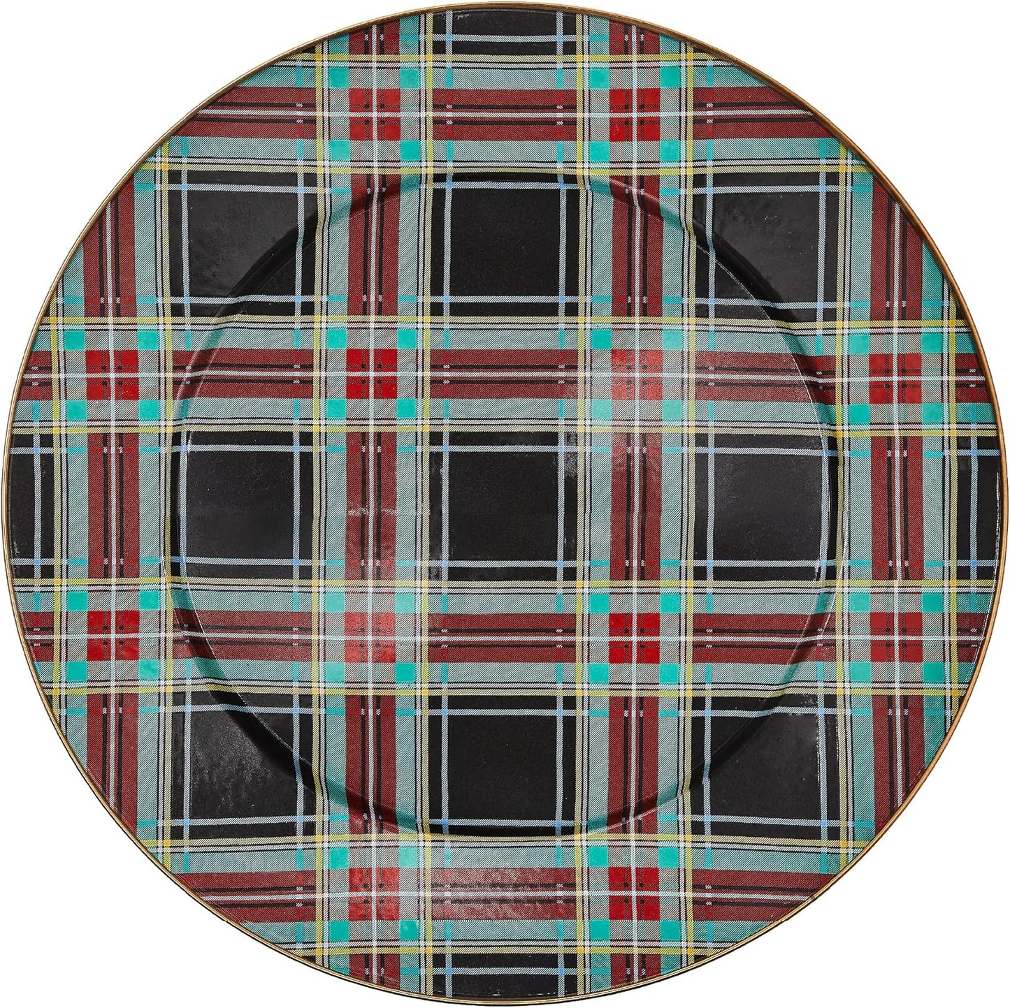 MACKENZIE-CHILDS Enamel Serving Platter, Decorative Serving Platter for Food, 16 Inches, Black Tartan