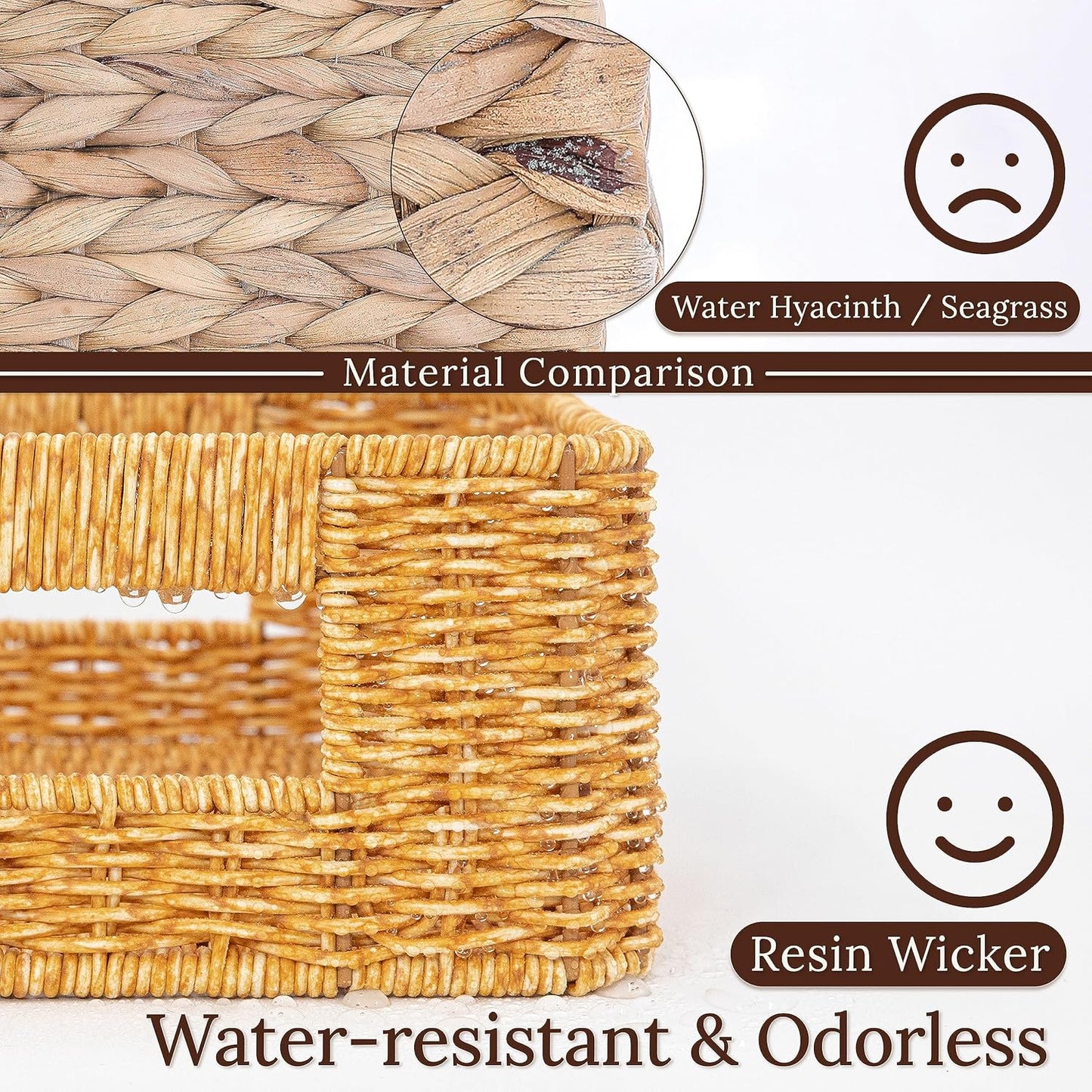 Baskets for Organizing, Undershelf Wicker Storage, Hand Woven Organizer for Closet Organization, Rectangular, Set of 3, Amber